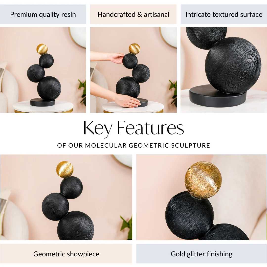 Stacked Modern Sphere Sculpture Black And Gold - Image 4