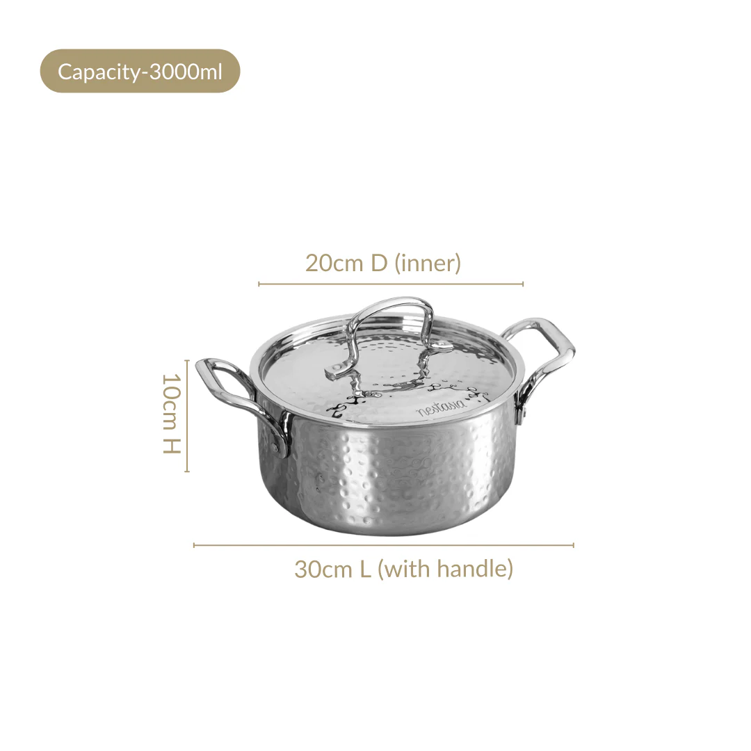 Stainless Steel Casserole Cooking Pot Tri-Ply With Lid 3000ml - Image 3