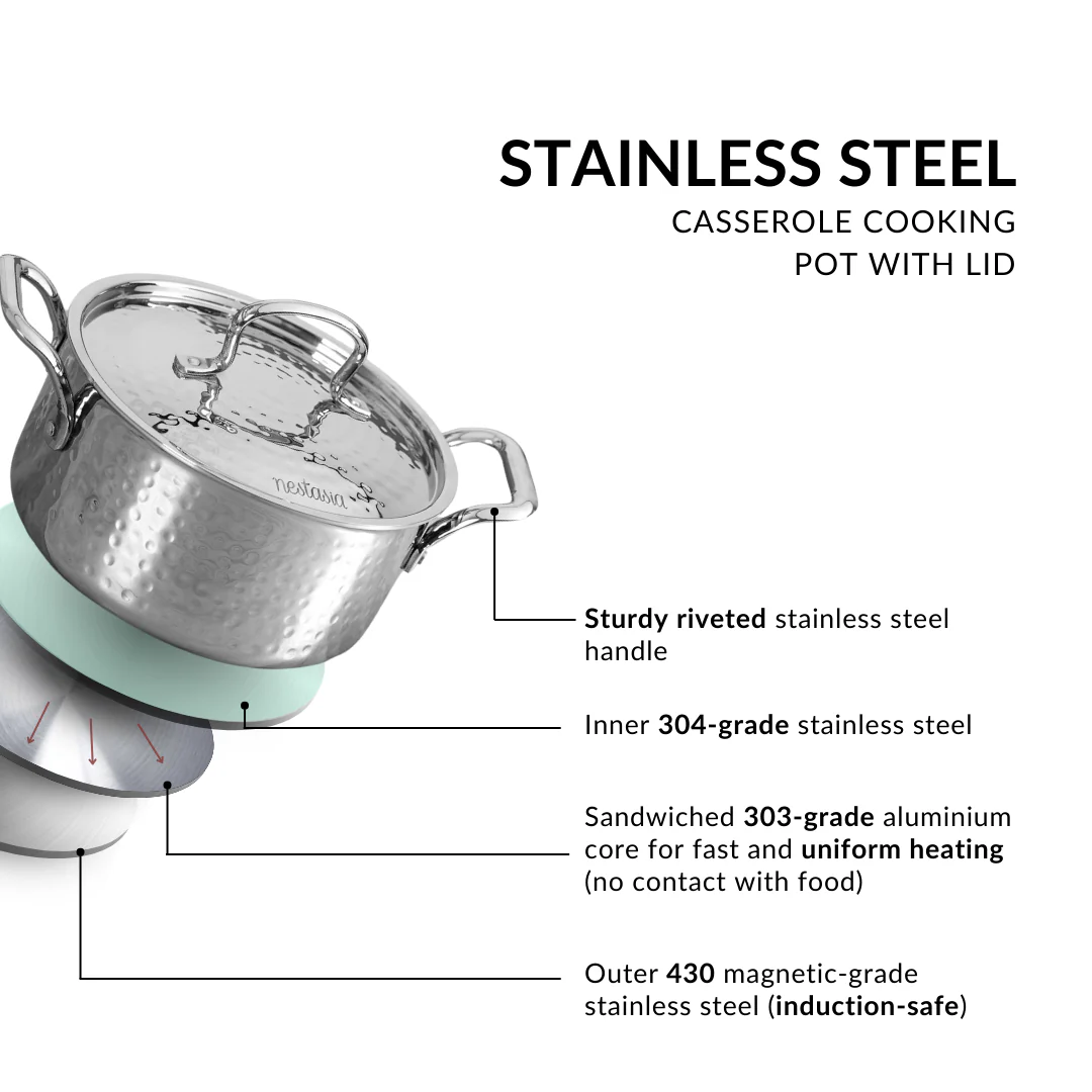 Stainless Steel Casserole Cooking Pot Tri-Ply With Lid 3000ml - Image 4