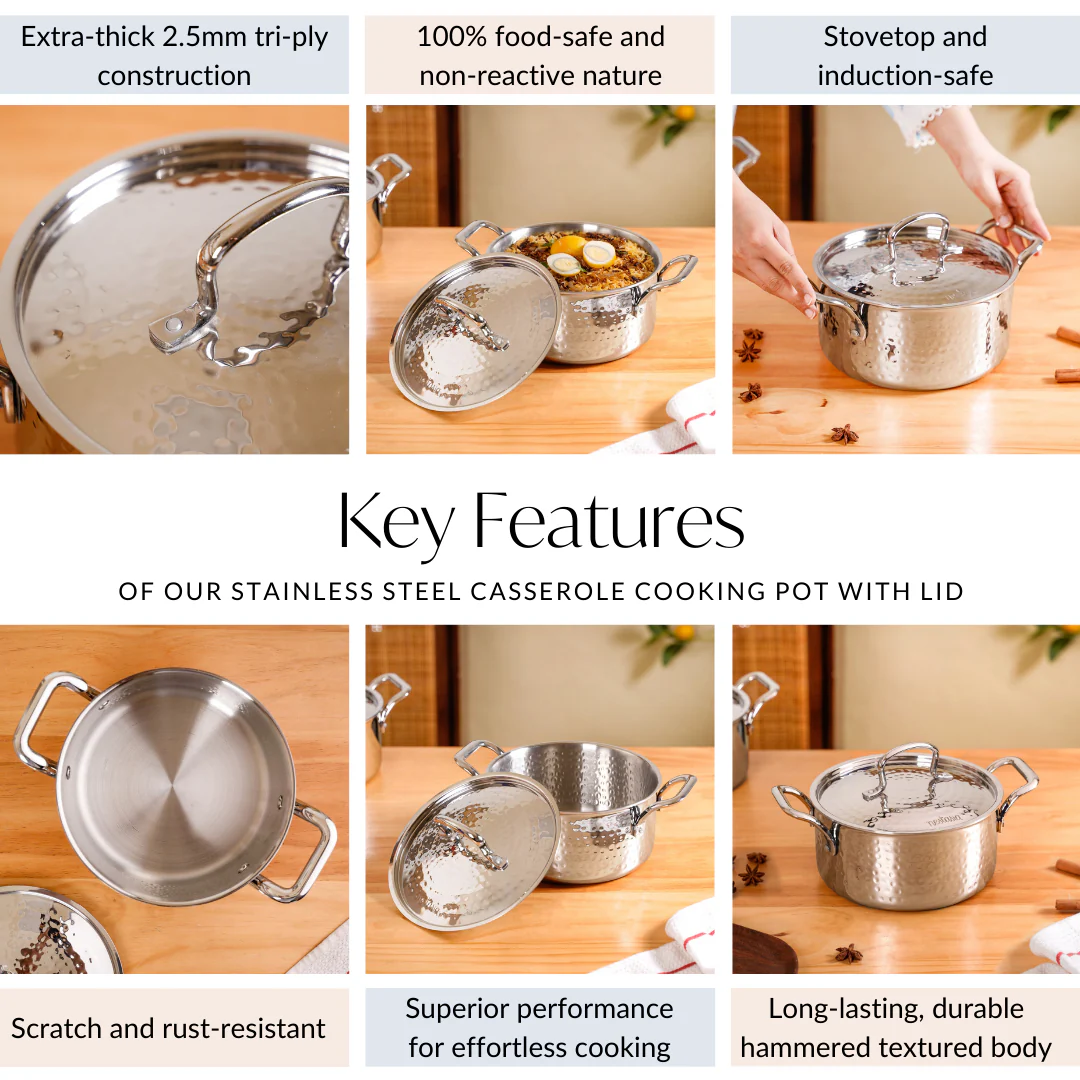 Stainless Steel Casserole Cooking Pot Tri-Ply With Lid 3000ml - Image 5