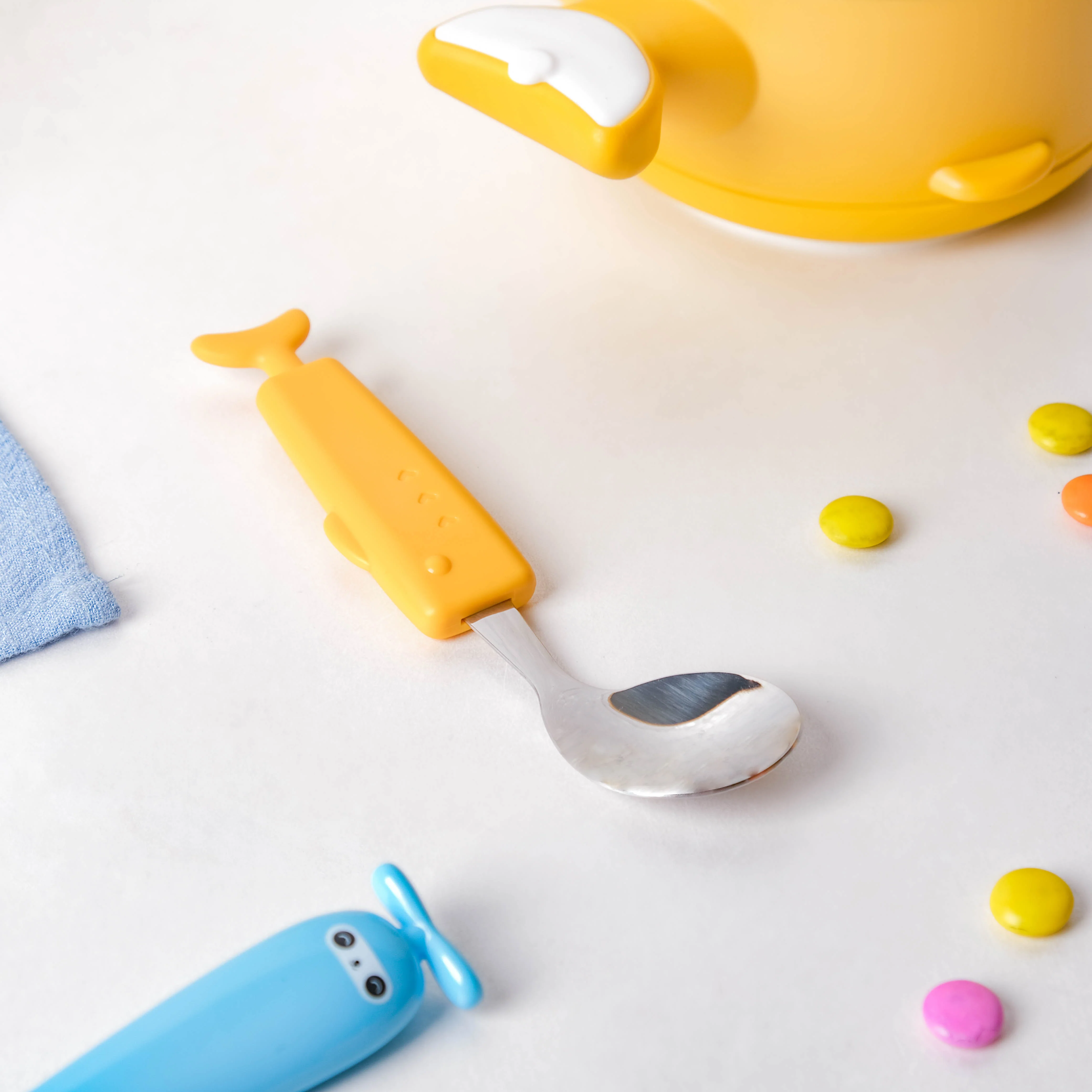 Stainless Steel Kids Feeding Spoon Yellow - Image 3