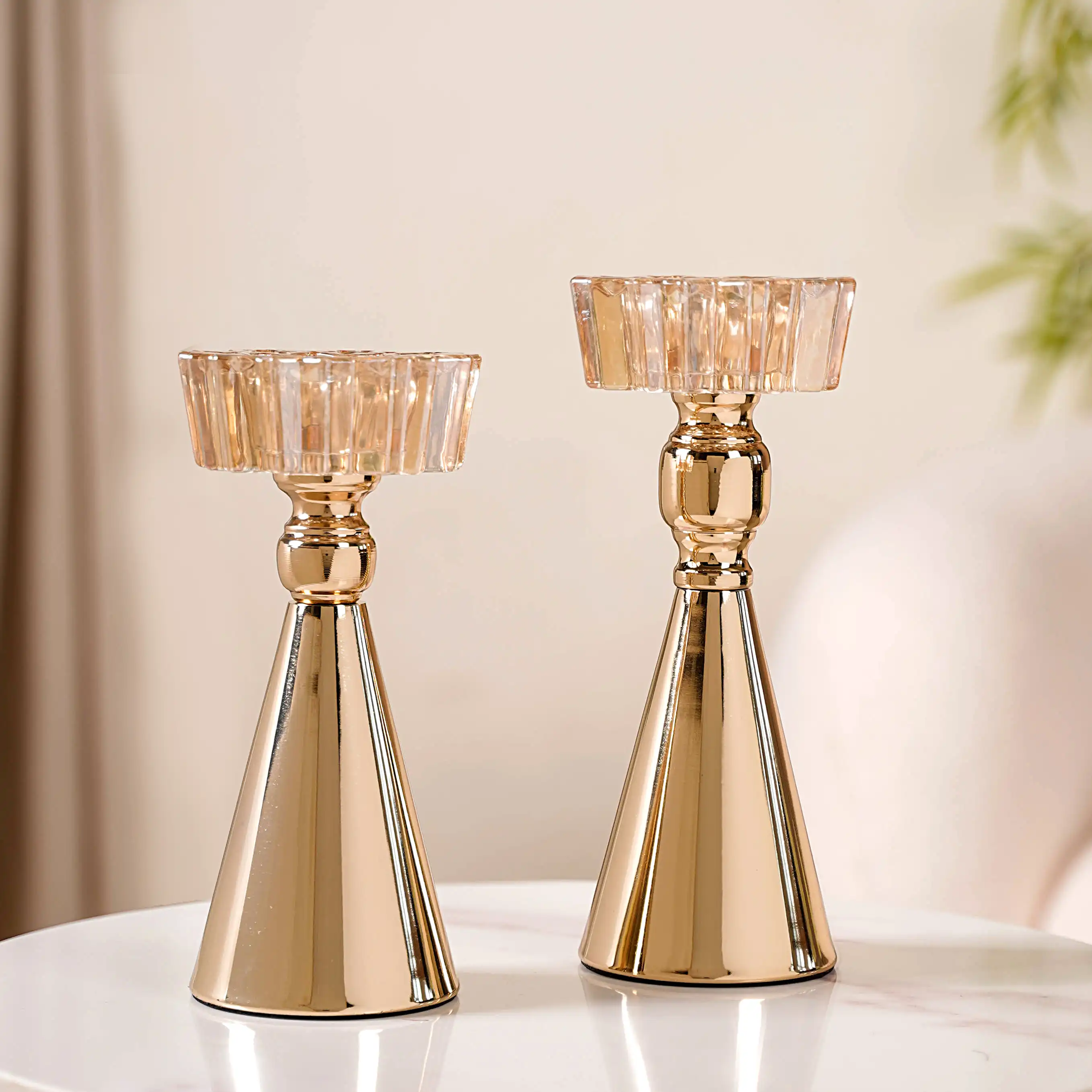 Star Crystal Gold Candle Holder Set Of 2 - Image 7