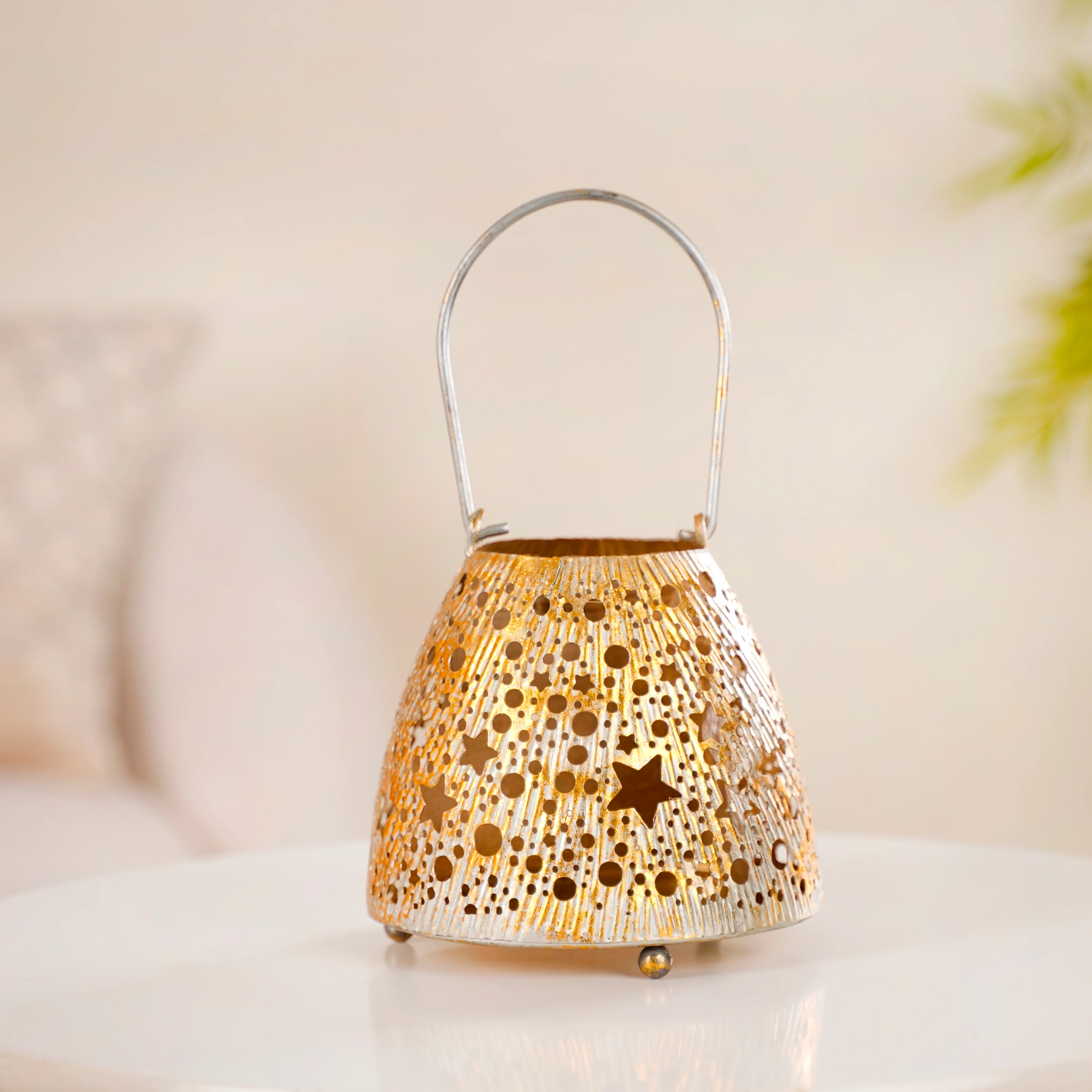 Stars And Moon Festive Metal Lantern With Handle - Image 2