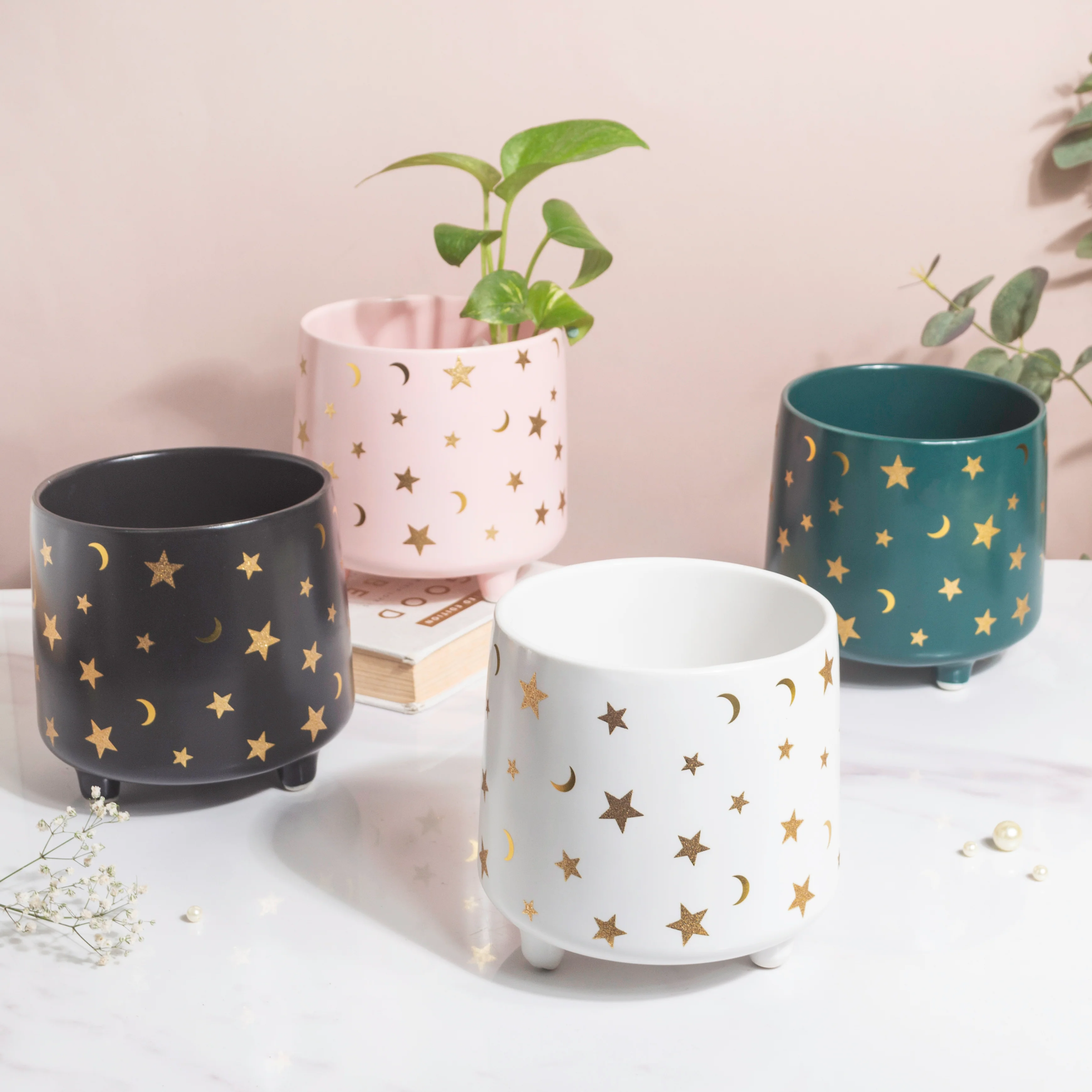 Stars and Moons White Ceramic Planter Large - Image 7