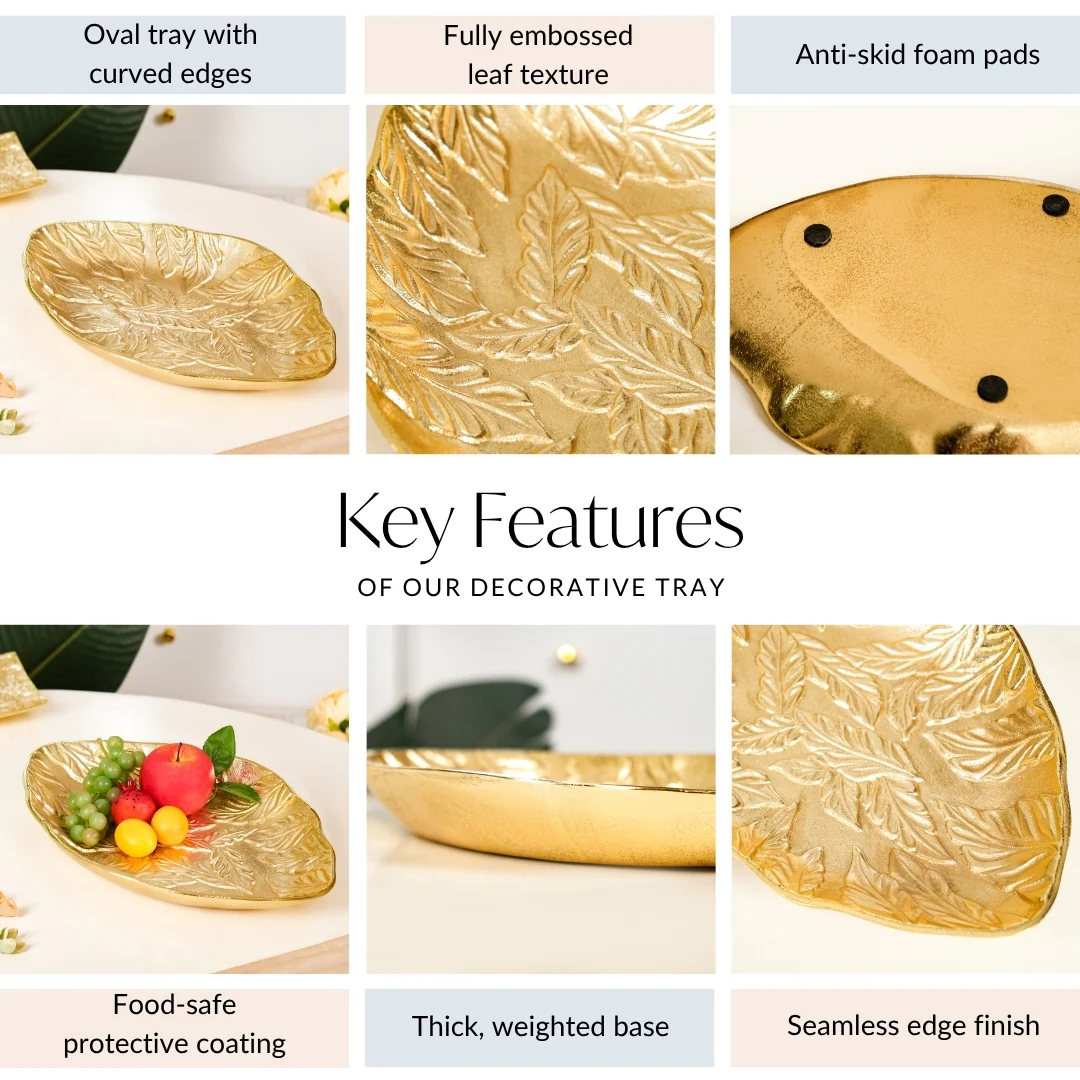 Statement Leaf Embossed Large Table Decorative Tray - Image 6