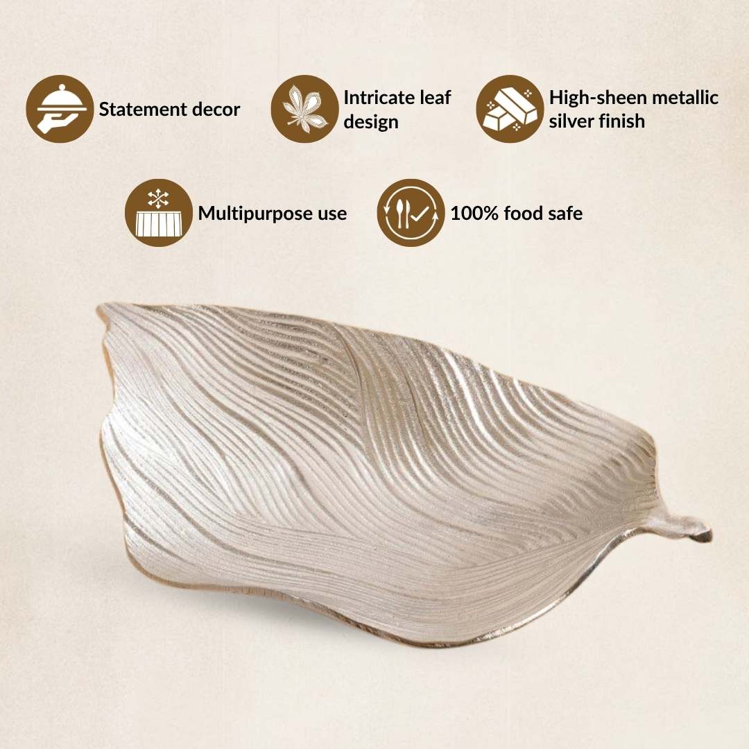 Statement Leaf Table Decorative Tray Silver - Image 4