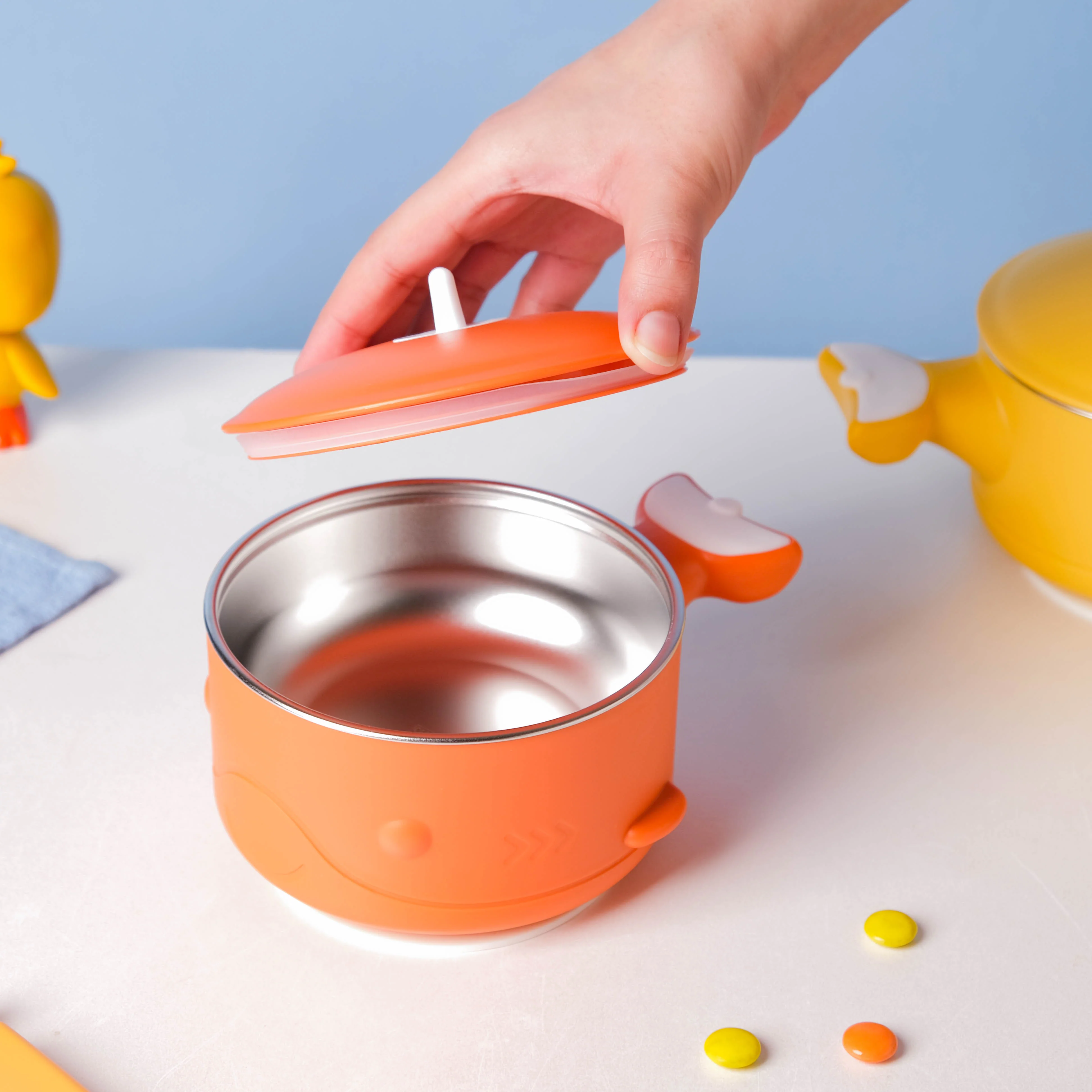 Stay Warm Steel Bowl With Suction Base Orange 350 ml - Image 4