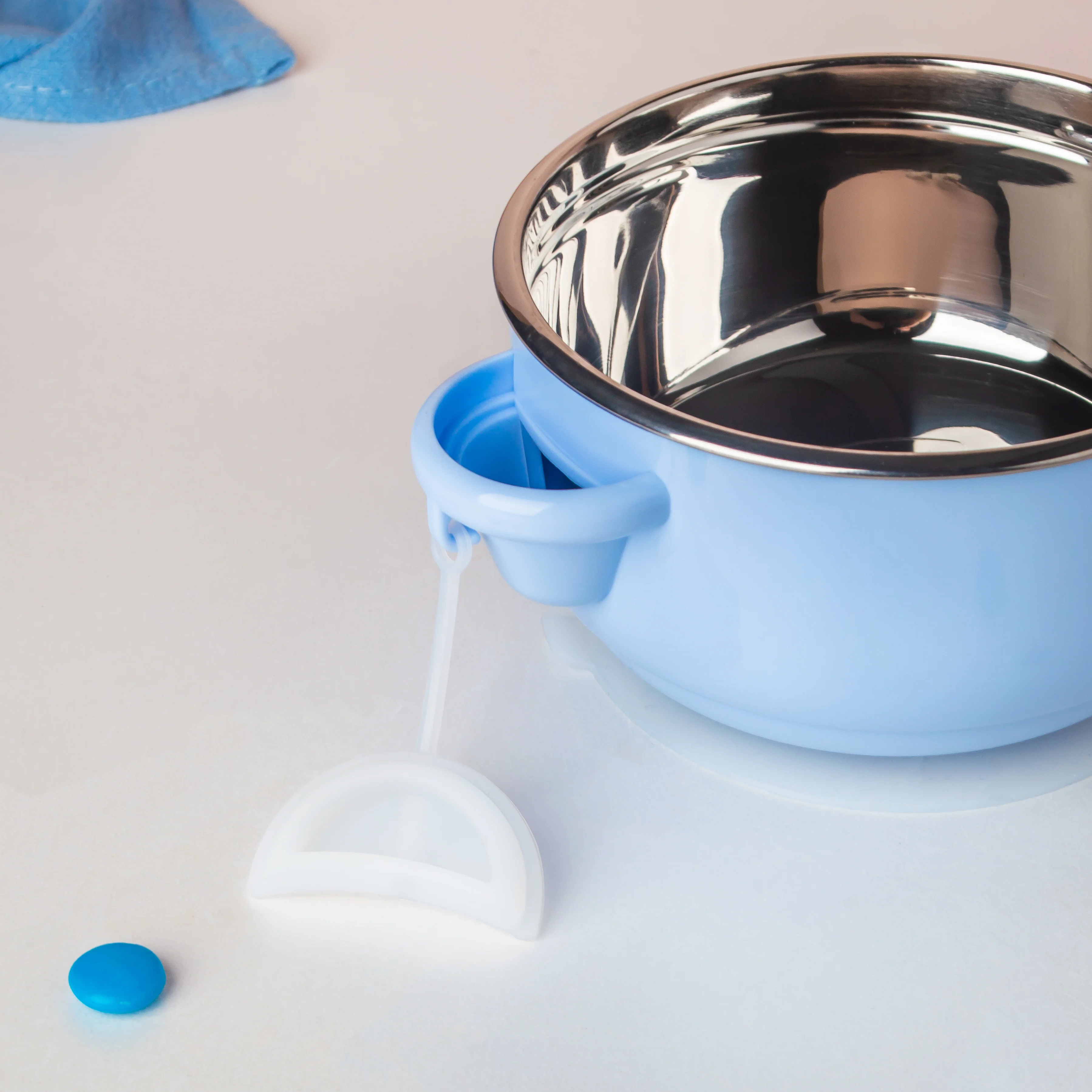 Steel Food Bowl With Heating Water Chamber Blue 400 ml - Image 7