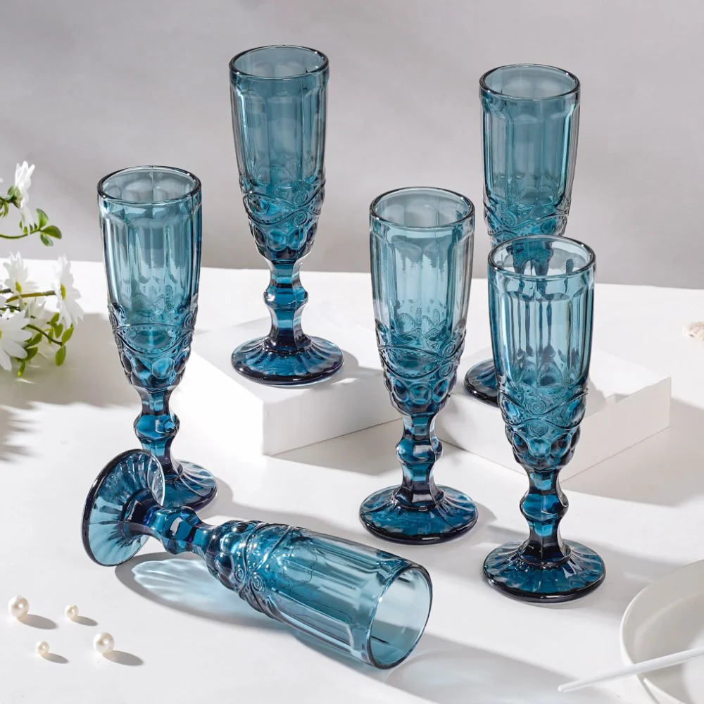 Stemmed Glass Blue Set Of 6 150 ml - Image 5