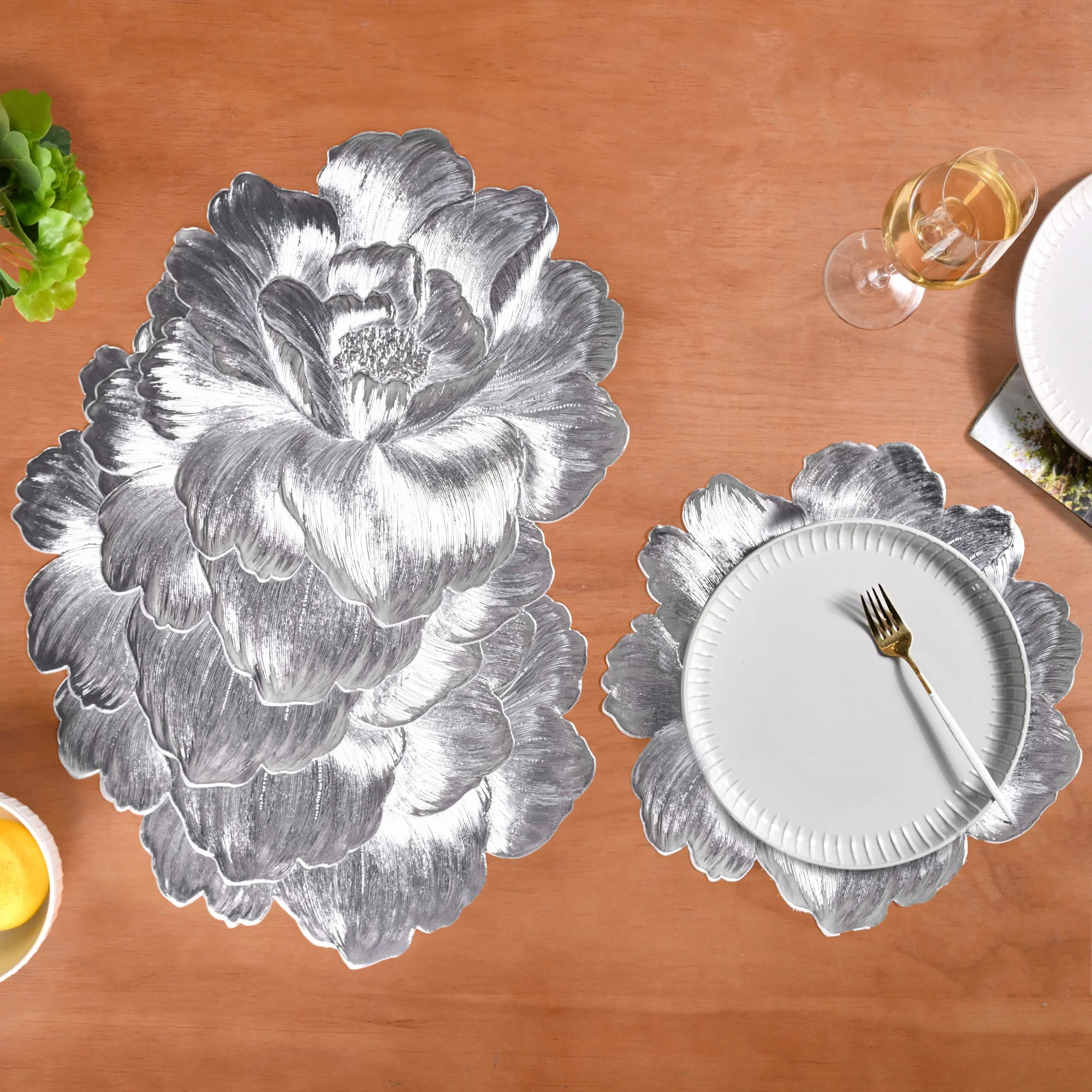Sterling Peony Silhouette Table Mat Silver Set Of 6 - Image 2