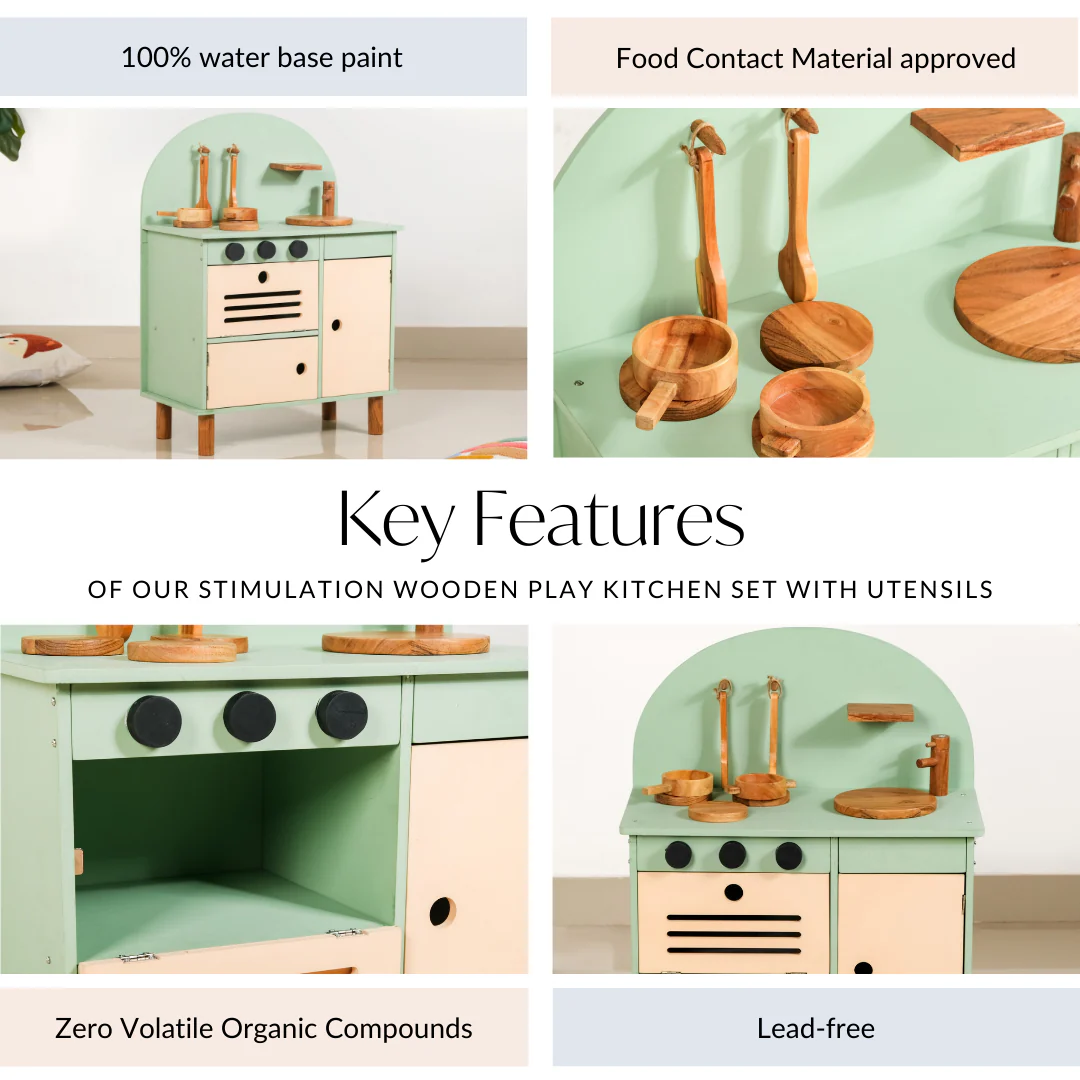 Stimulation Wooden Play Kitchen Set With Utensils - Image 5