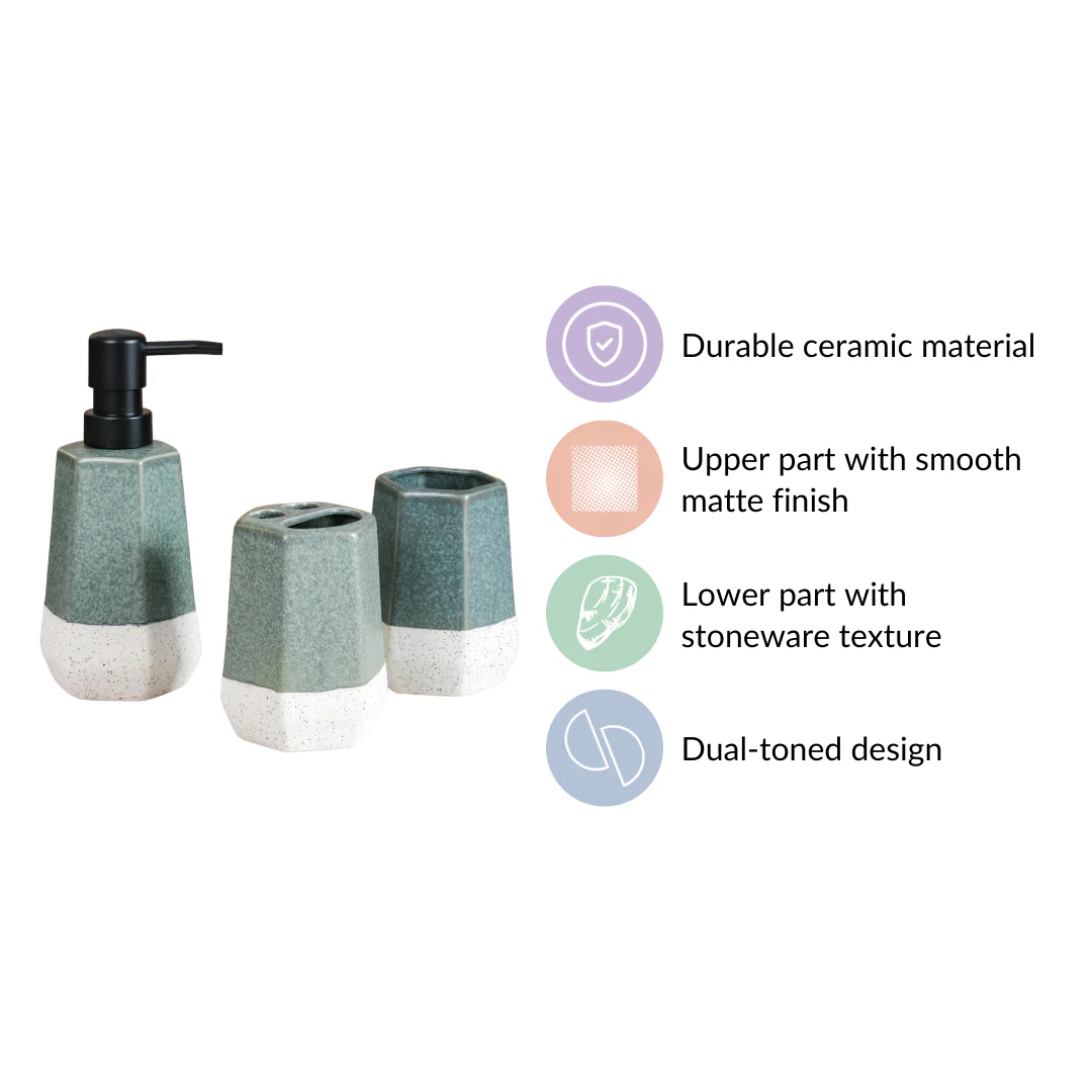 Stoneware Bathroom Accessories Set Of 3 - Image 5