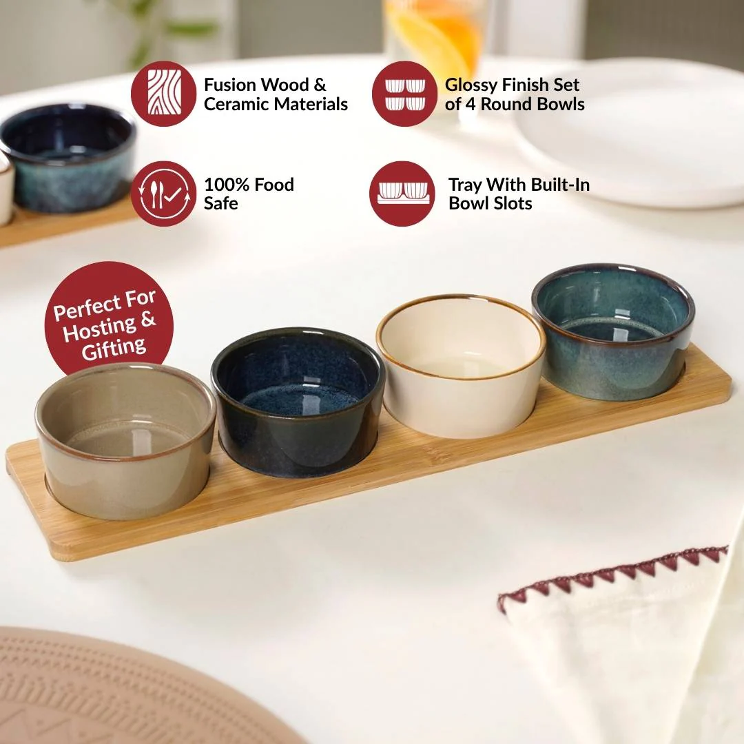 Stoneware Bowl Platter Set Of 5 - Image 3