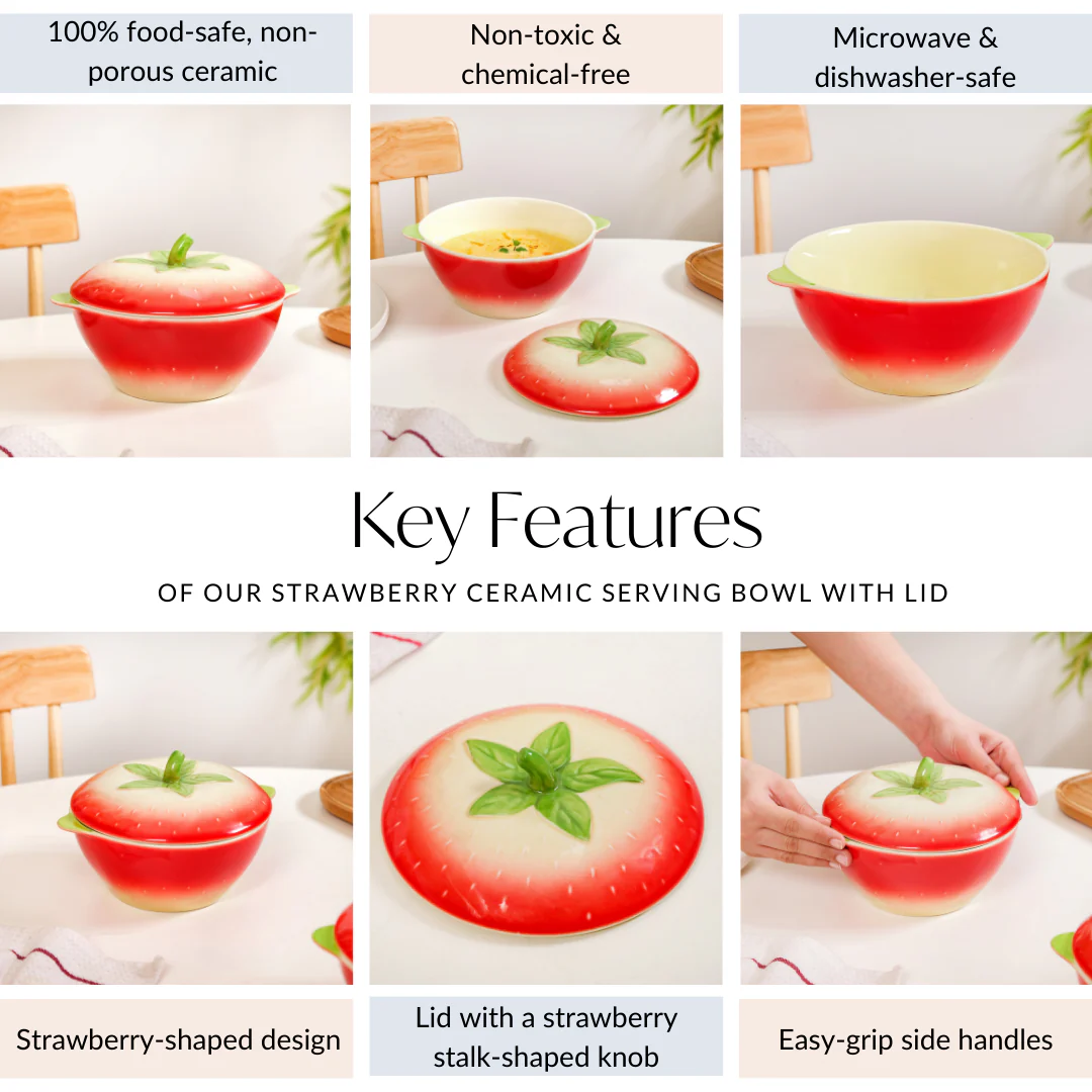 Strawberry Ceramic Serving Bowl With Lid 900ml - Image 5
