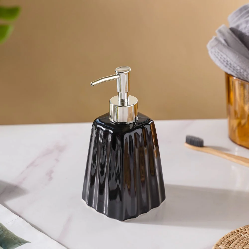 Striped Ceramic Soap Dispenser Black 7 Inch - Image 6