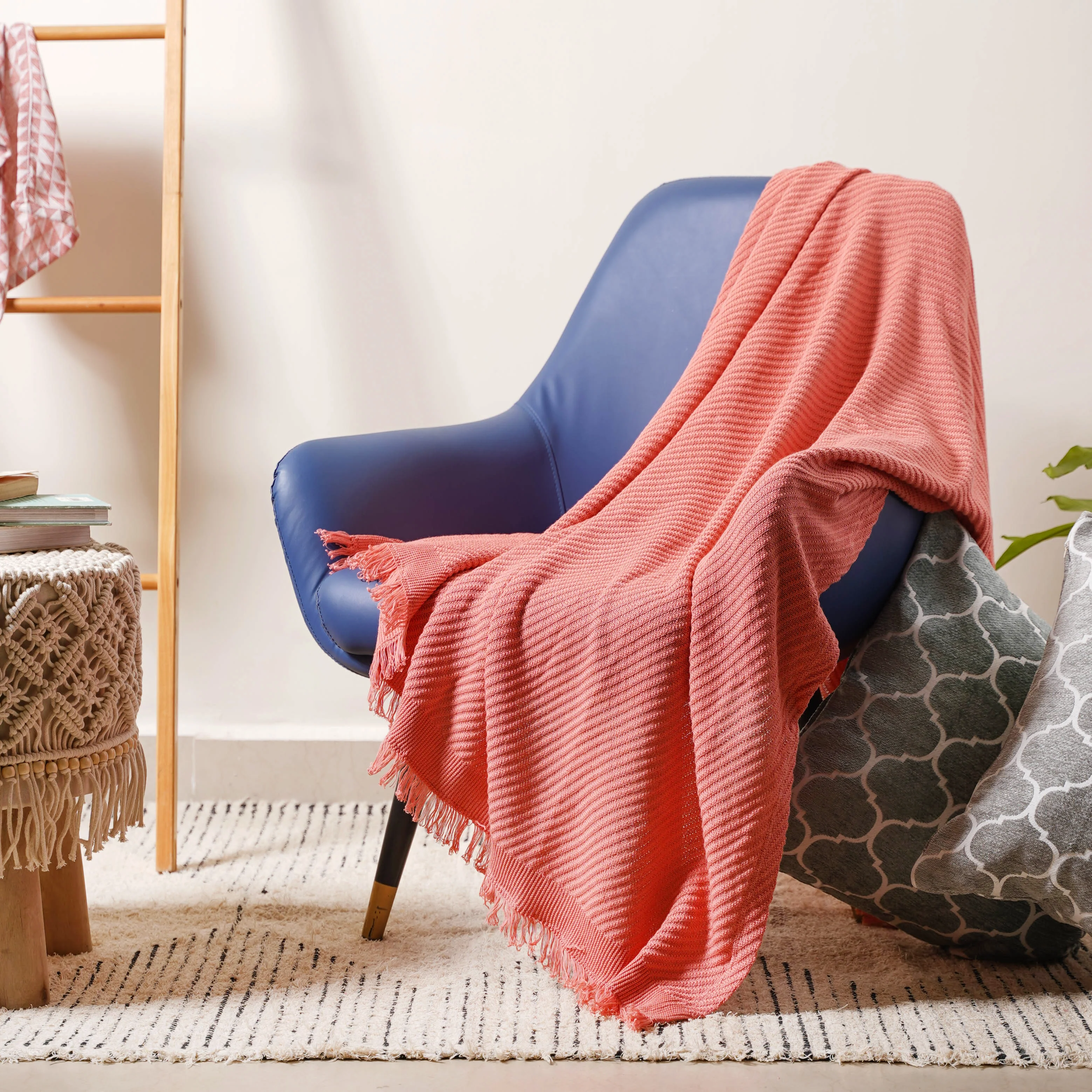 Striped Salmon Pink Throw - Image 6