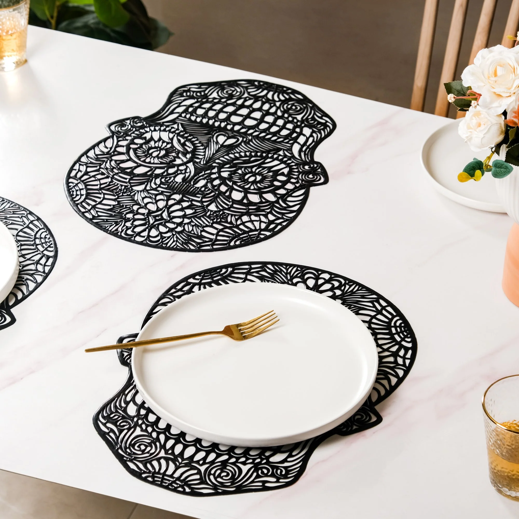 Sugar Skull Design Table Mat Set Of 6 Black - Image 2