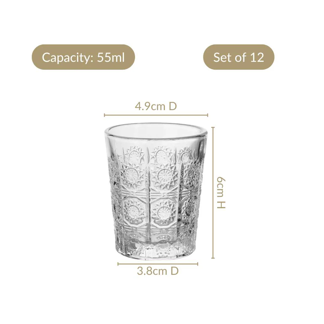 Sunburst Embossed Shot Glass Set Of 12 55ml - Image 4