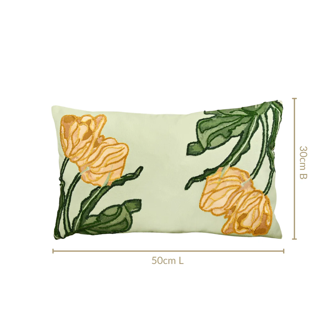 Sunlit Tulip Embroidered Cotton Cushion 50x30cm - Image 3