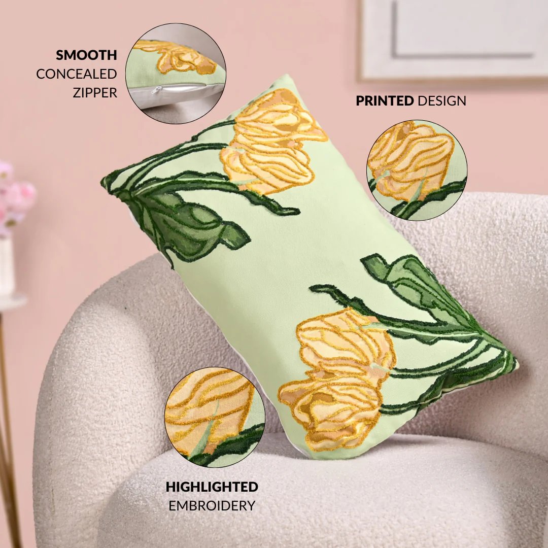 Sunlit Tulip Embroidered Cotton Cushion 50x30cm - Image 5