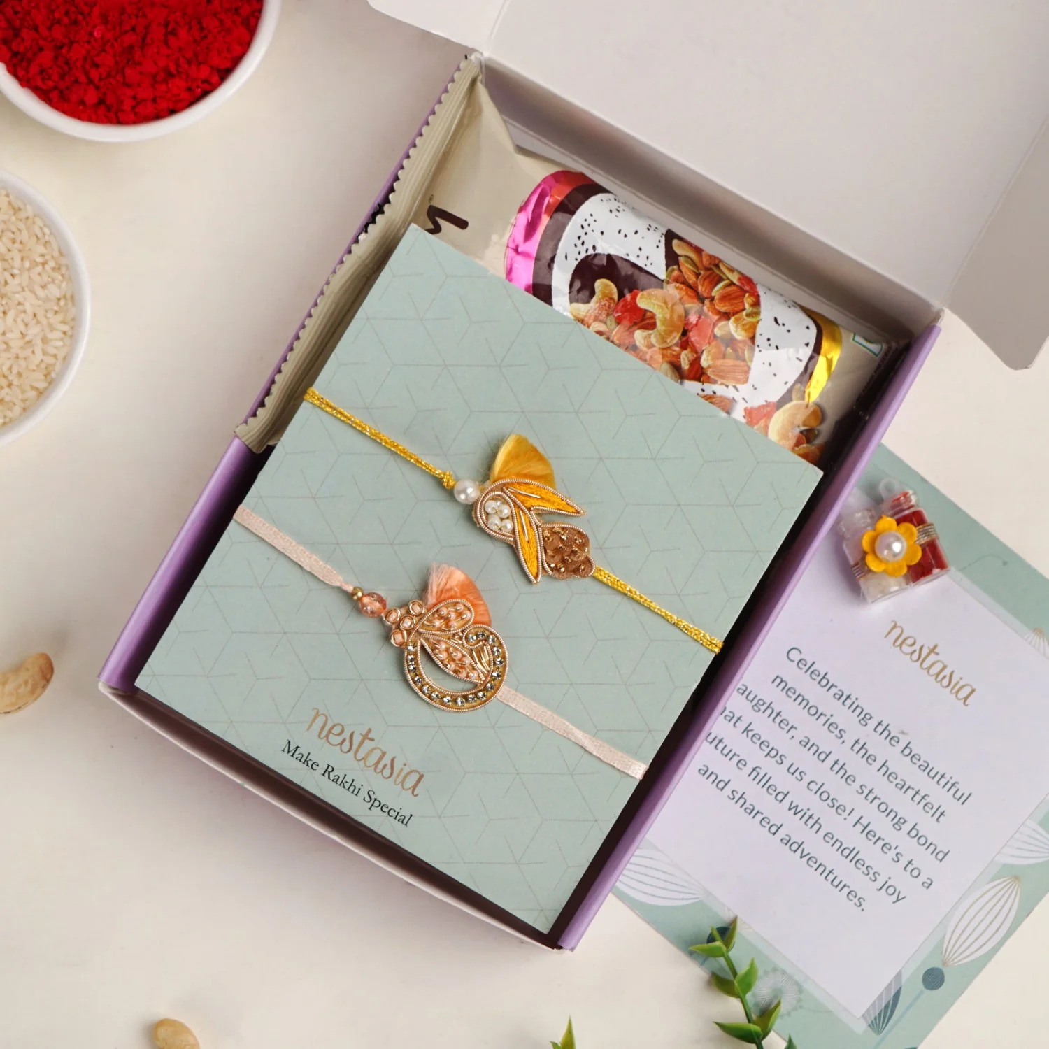Sunshine Bloom Set Of 2 Rakhi Gift Set - Image 6