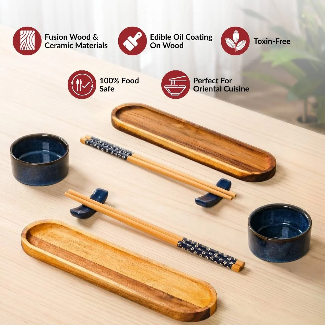 Sushi Platter With Bowl Chopstick And Holder Set Of 8 - Image 4