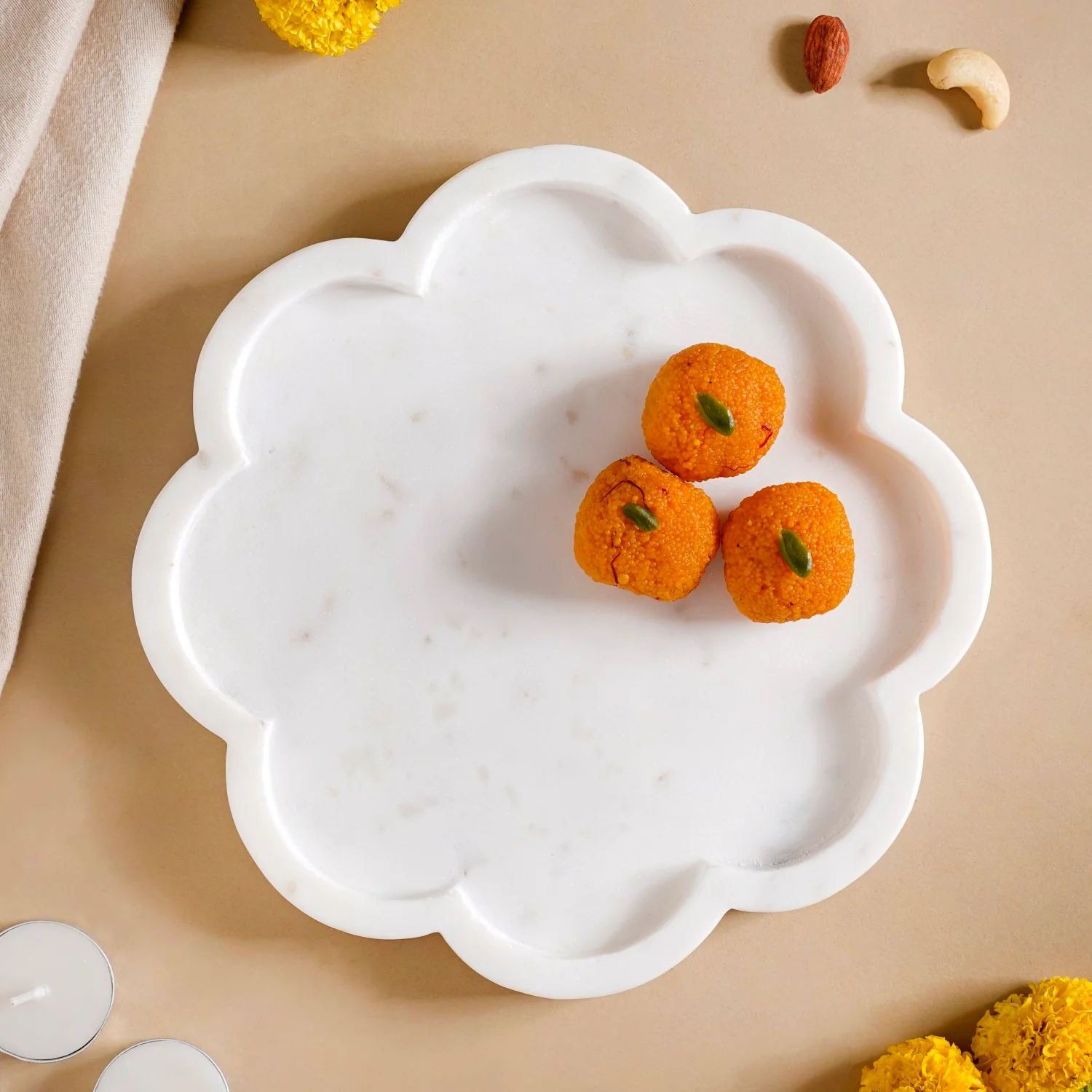 Sustainable Marble Stone Flower Platter 9 Inch - Image 7