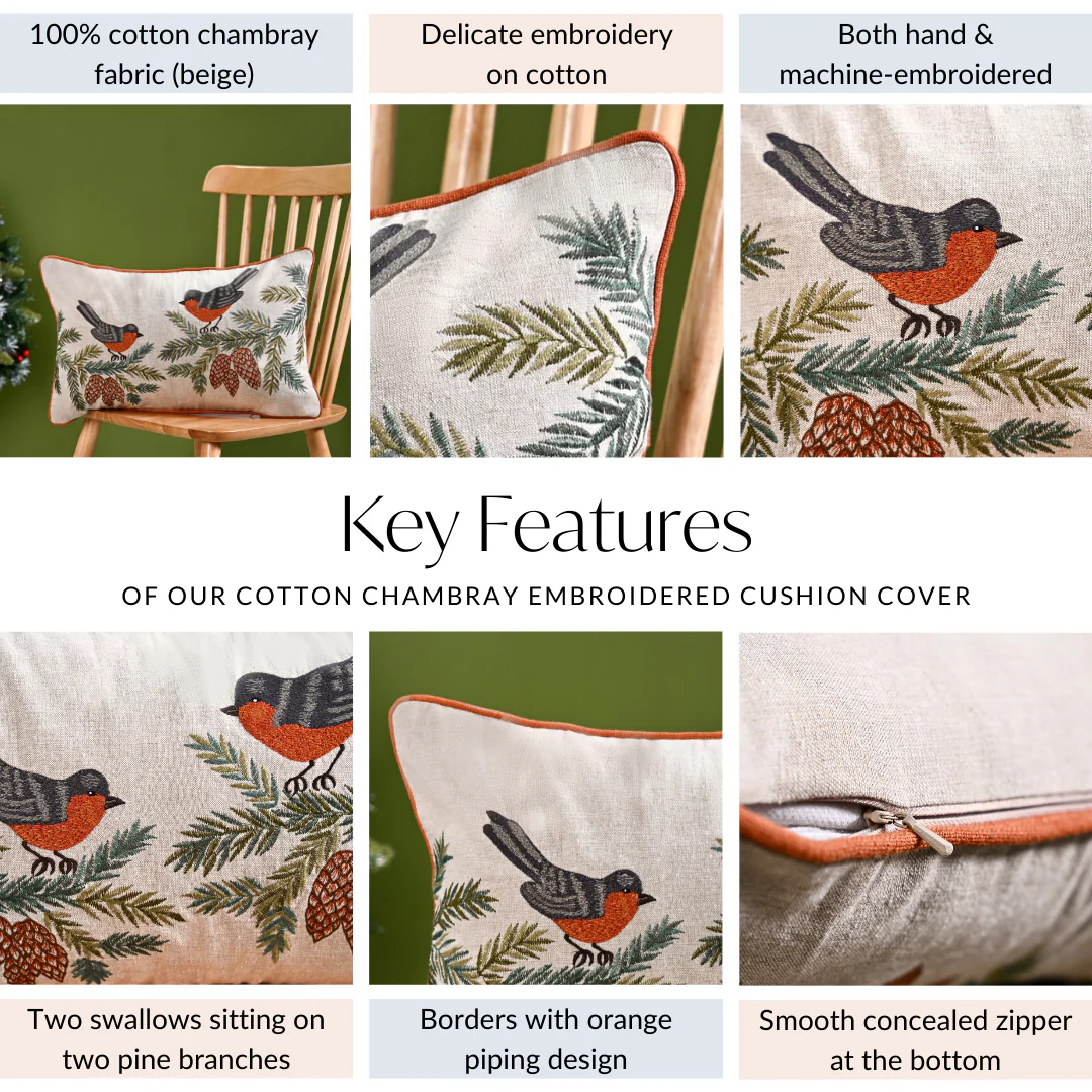 Swallows Perched On Pine Branches Cushion Cover 50x30cm - Image 5