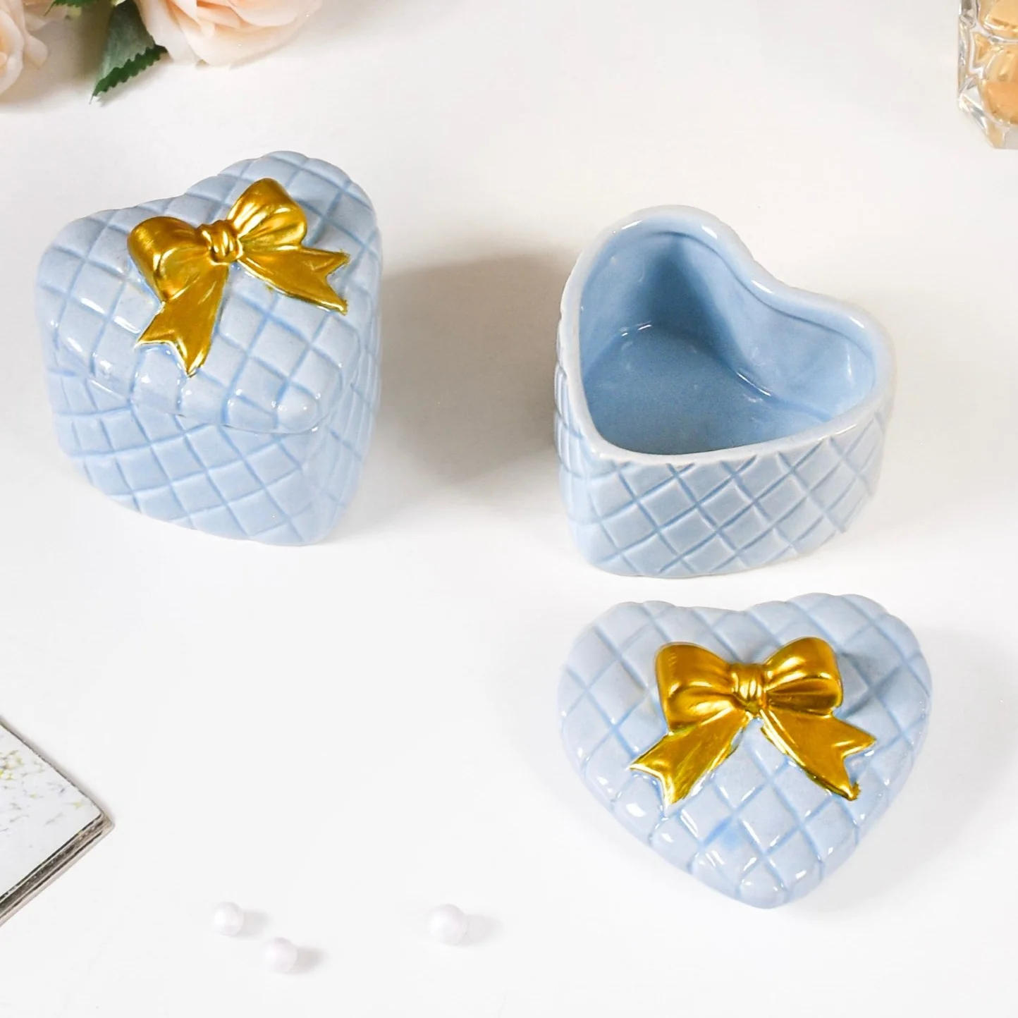 Sweetheart Trinket Ceramic Gift Box Set Of 2 Baby Blue - Image 3