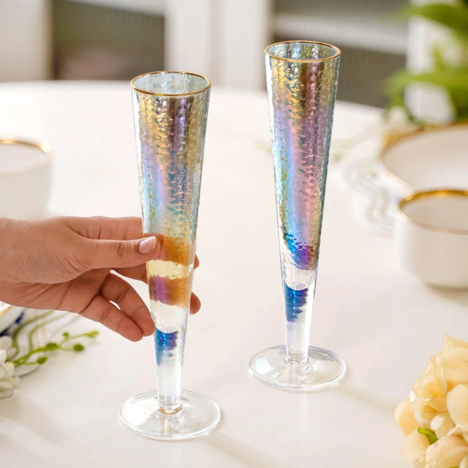 Tall Iridescent Champagne Glass Set Of 2 180ml - Image 3