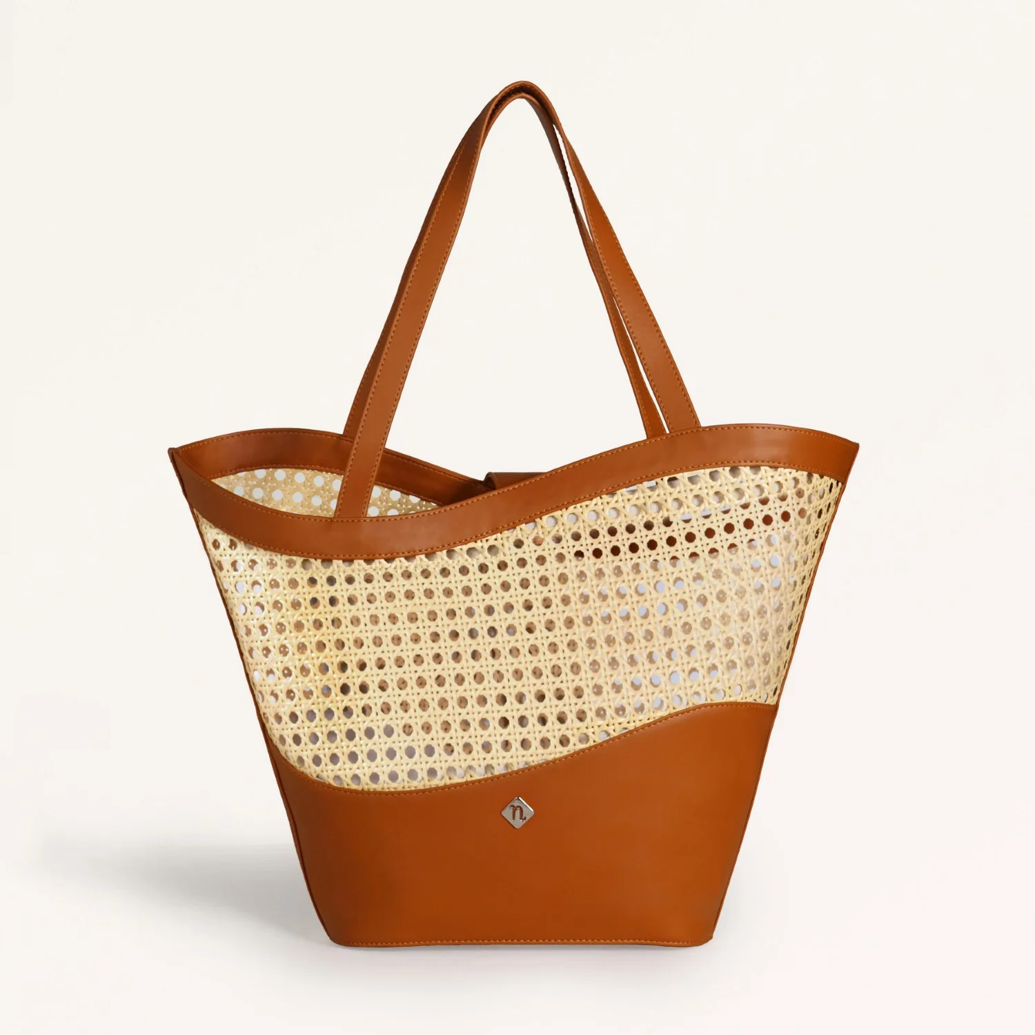 Tan Rattan Weave Beach Bag