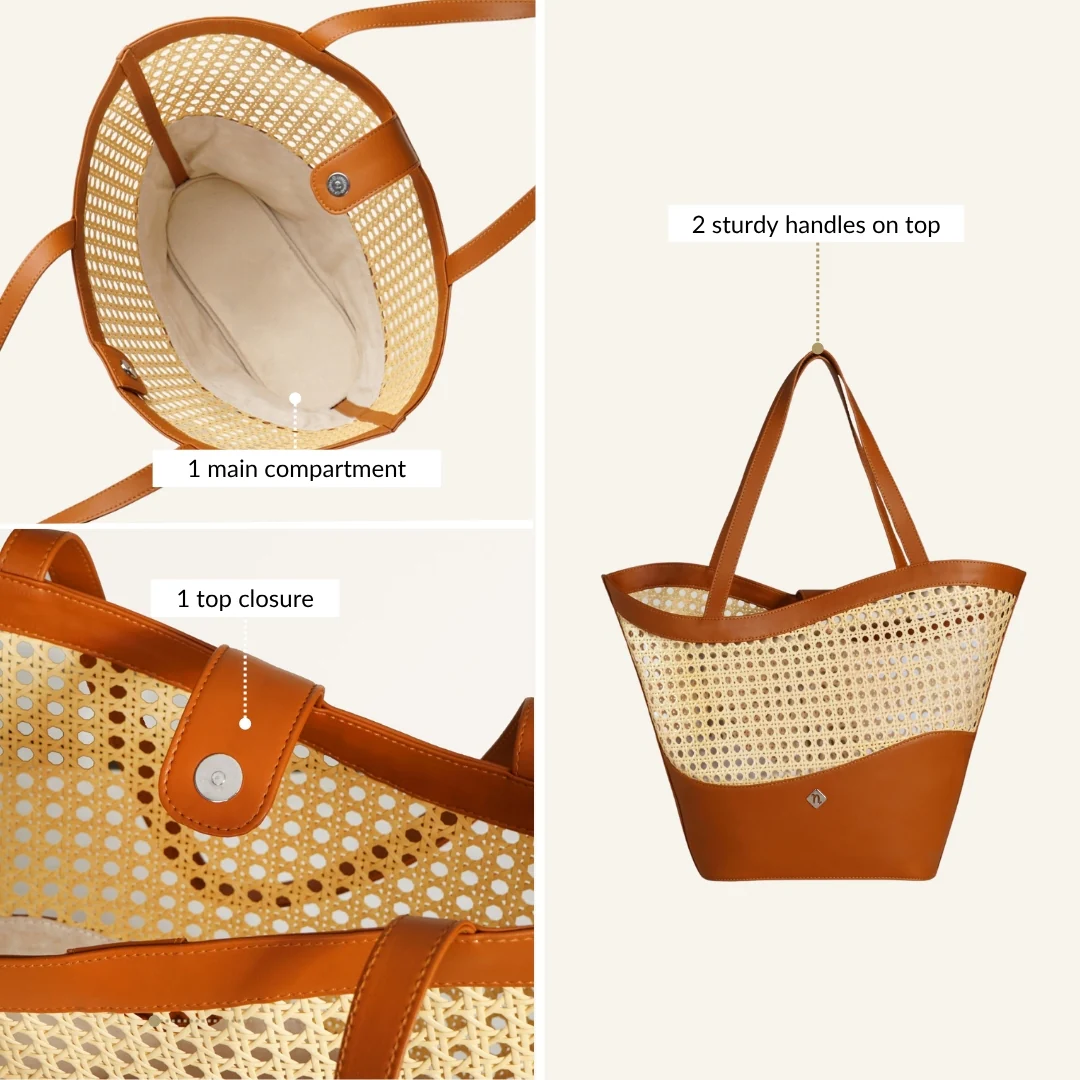 Tan Rattan Weave Beach Bag - Image 4