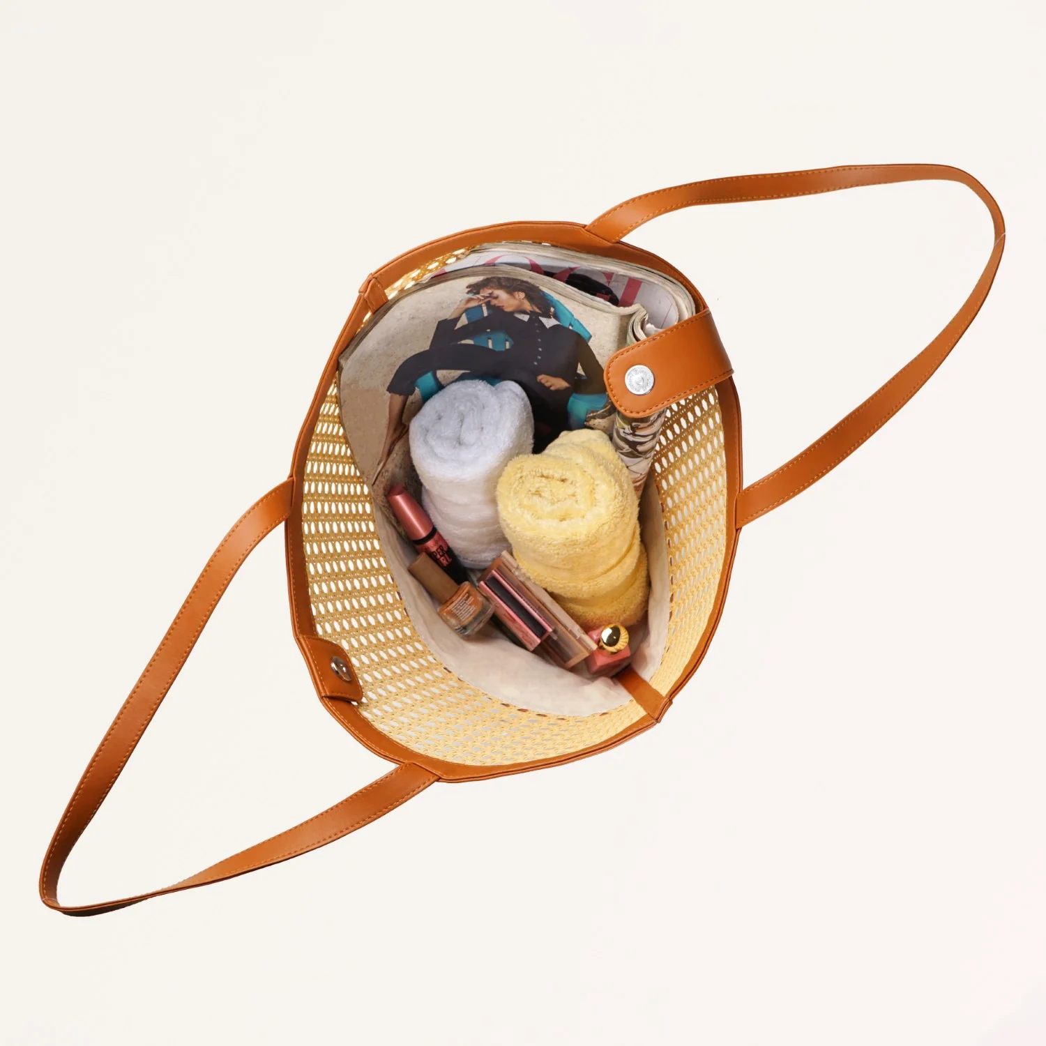 Tan Rattan Weave Beach Bag - Image 8