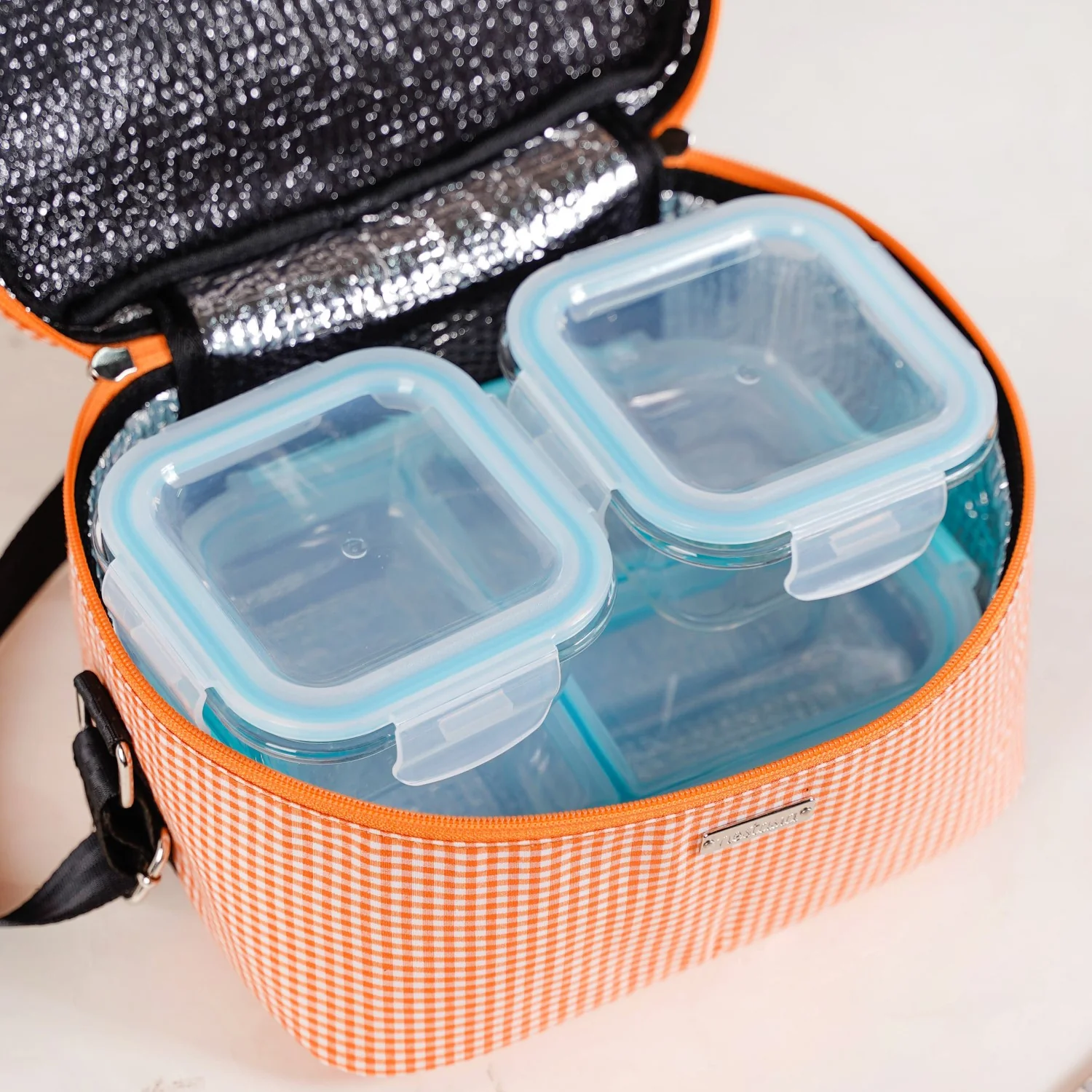 Tangerine Checkered Insulated Lunch Bag - Image 3