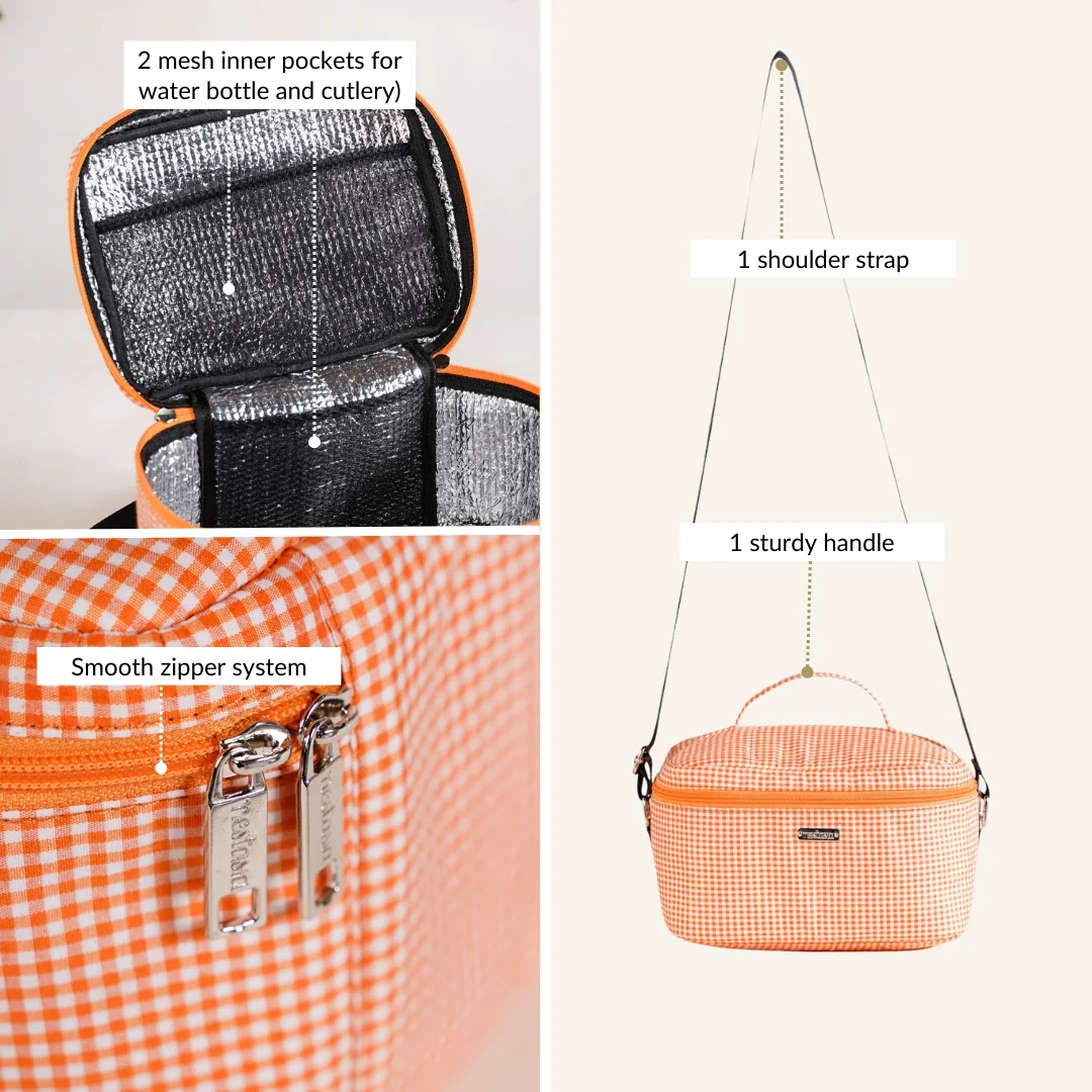 Tangerine Checkered Insulated Lunch Bag - Image 5