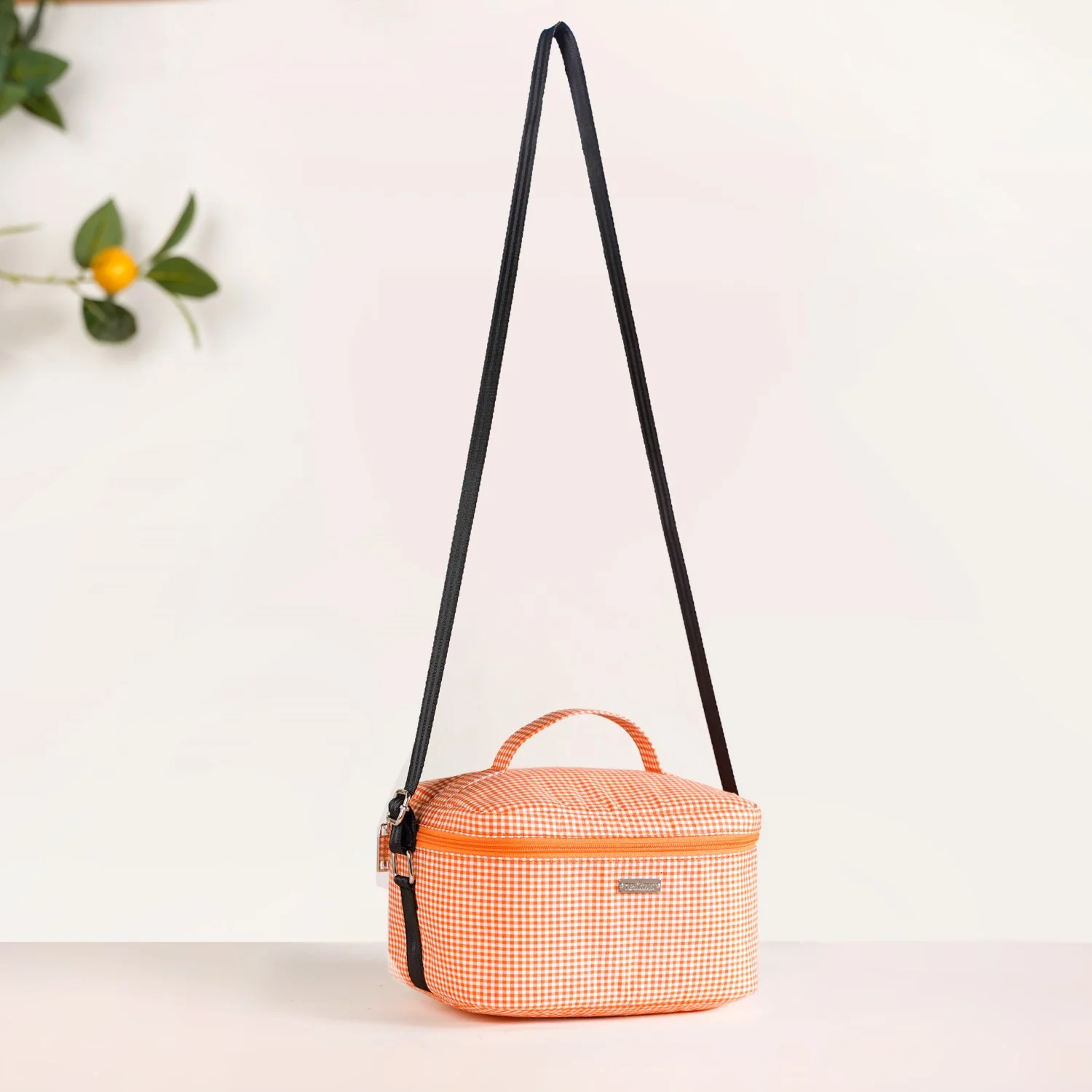 Tangerine Checkered Insulated Lunch Bag - Image 7