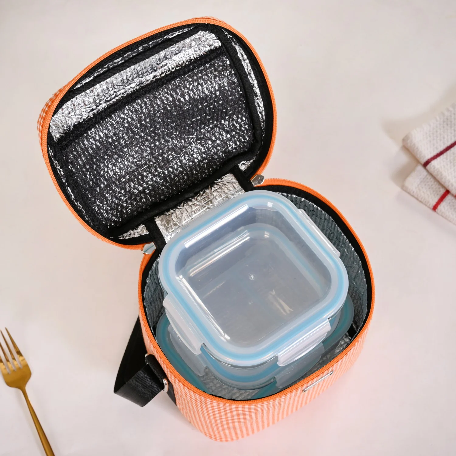 Tangerine Vichy Insulated Lunch Bag - Image 3