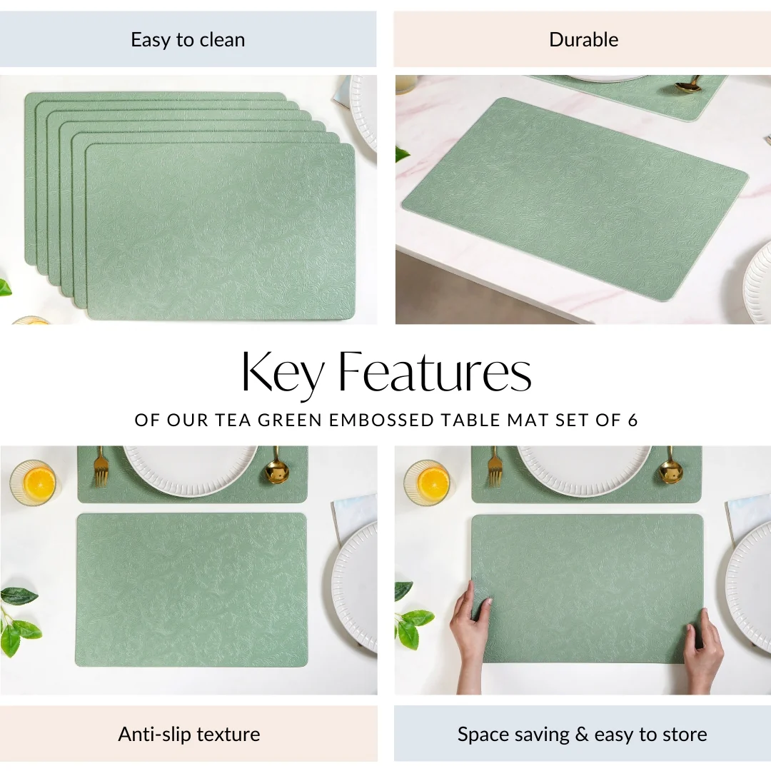 Tea Green Embossed Table Mat Set Of 6 - Image 5