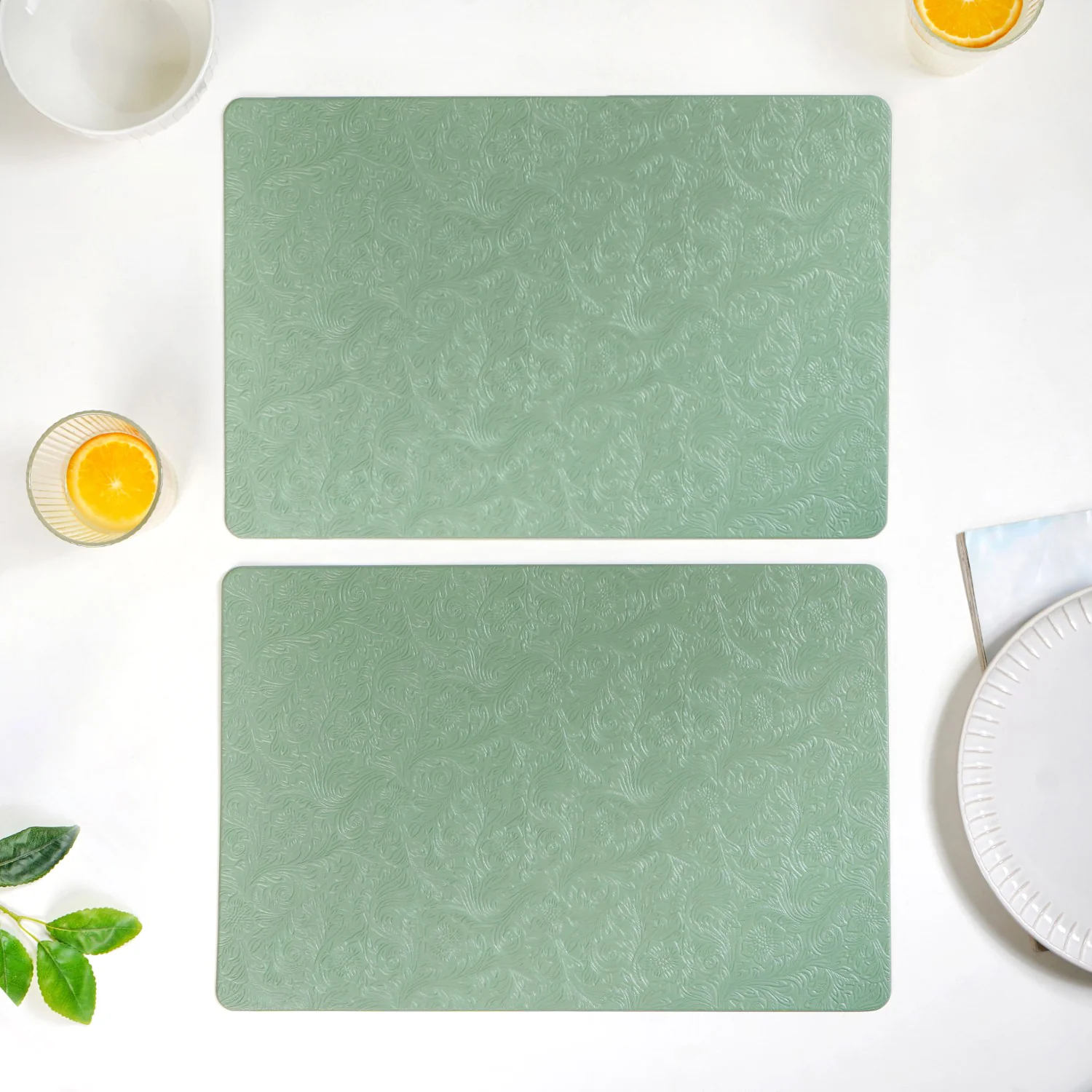 Tea Green Embossed Table Mat Set Of 6 - Image 7