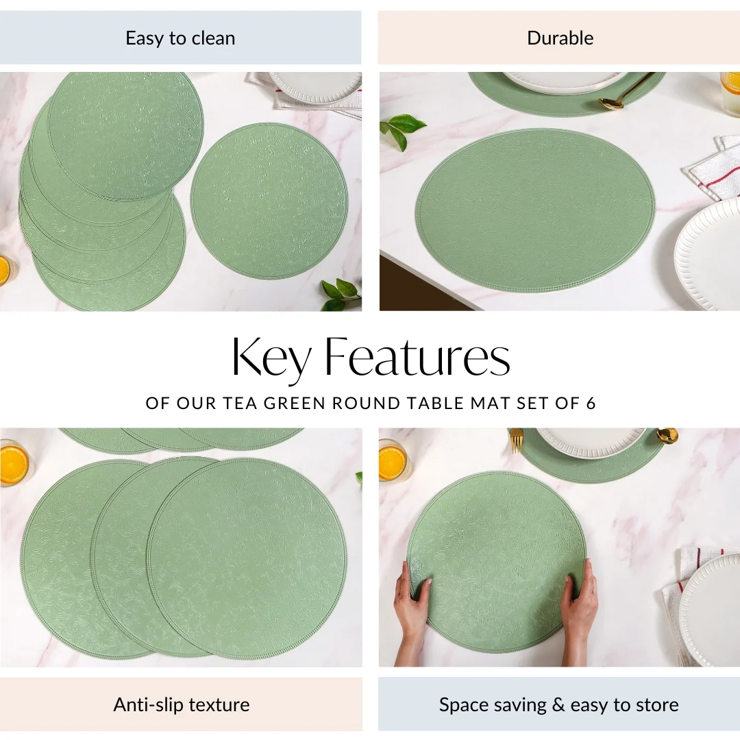 Tea Green Round Table Mat Set Of 6 - Image 5