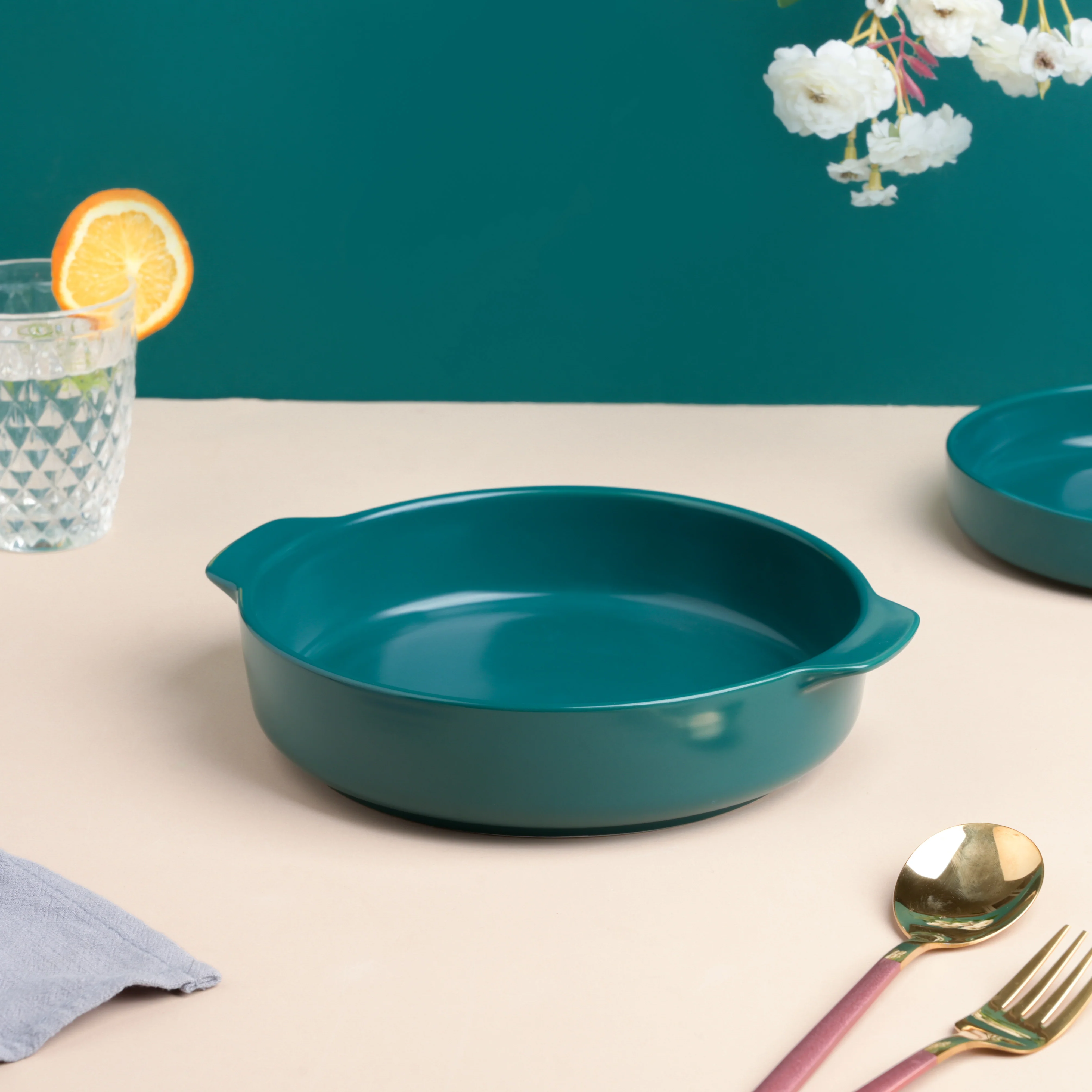 Teal Baking Pot with Handle - Image 3