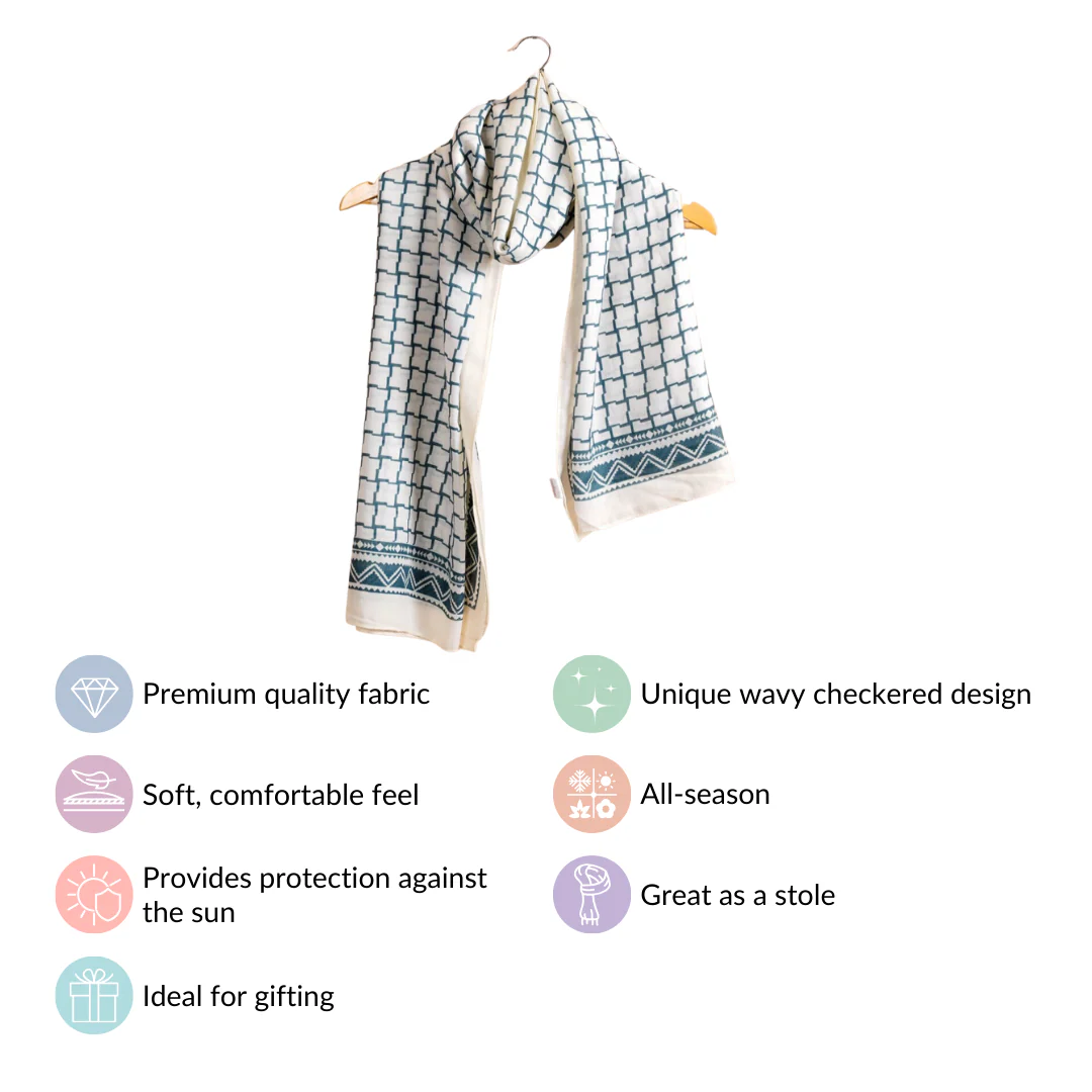 Teal Checkered Lightweight Scarf - Image 4