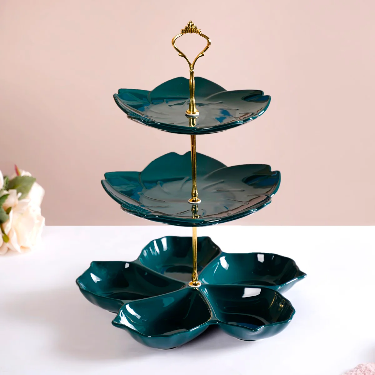 Teal Tantrum Flower 3-tier Snack Stand - Image 3