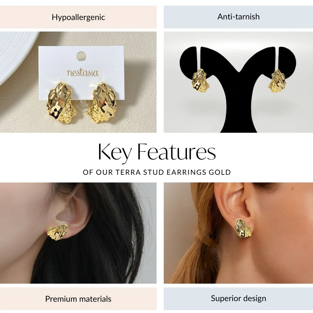 Terra Stud Earrings Gold - Image 4
