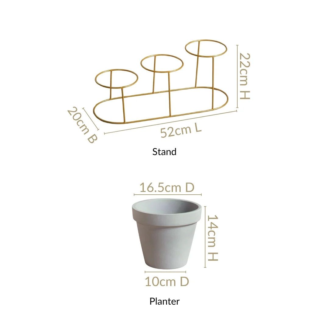 TerraGold Triple Planter With Gold Metal Stand - Image 4
