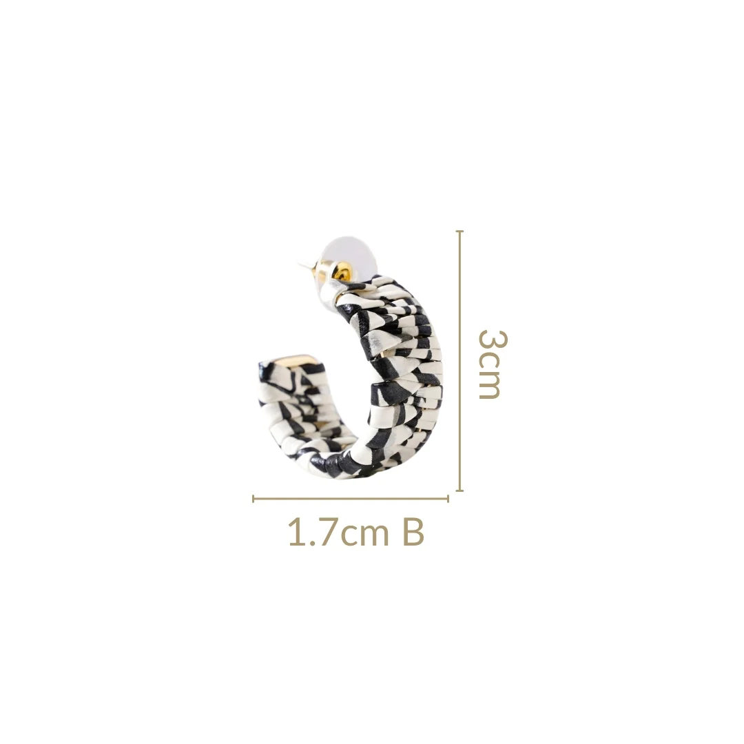 Textured Black And White J Hoop Earrings - Image 3