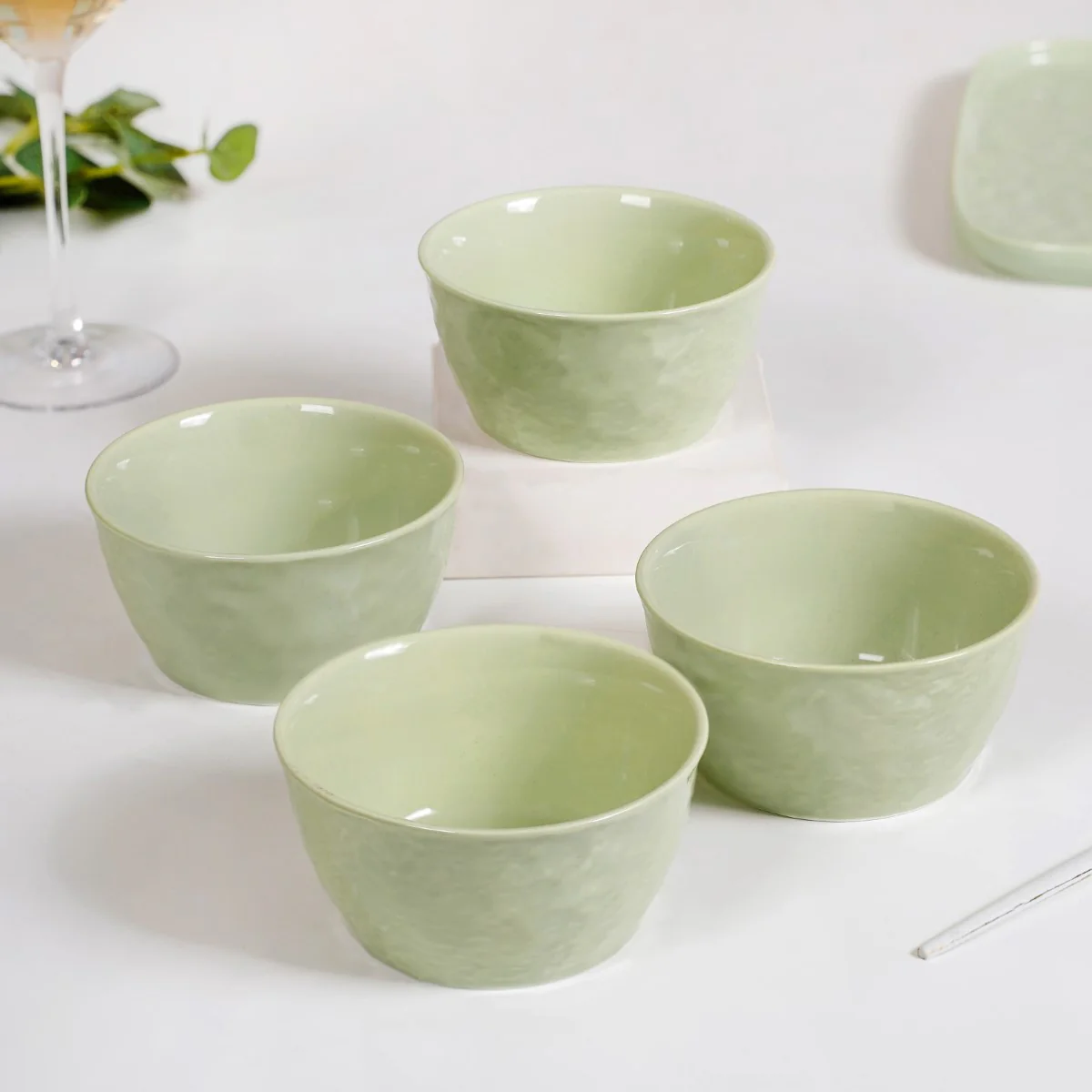Textured Ceramic Snack Bowl Sage Green Set Of 4 350ml - Image 9