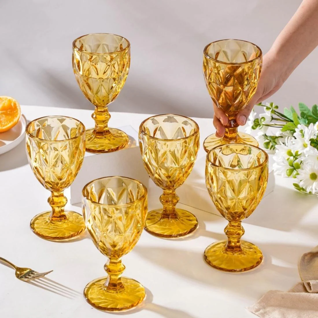 Textured Drinkware Glass Amber Set Of 6 250 ml - Image 2