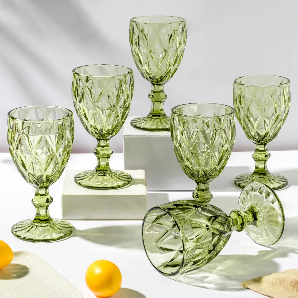 Textured Drinkware Glass Green Set Of 6 250 ml - Image 4