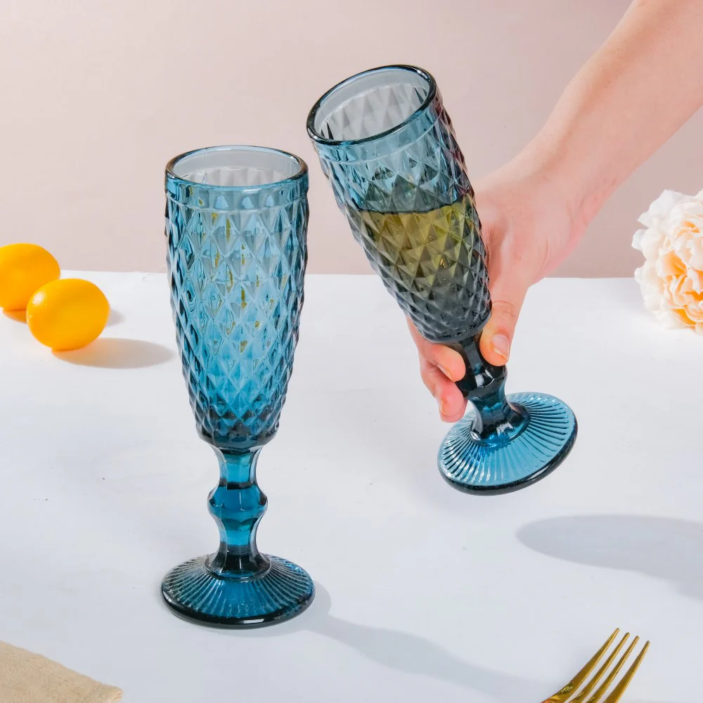 Textured Glassware Blue Set Of 6 150 ml - Image 2